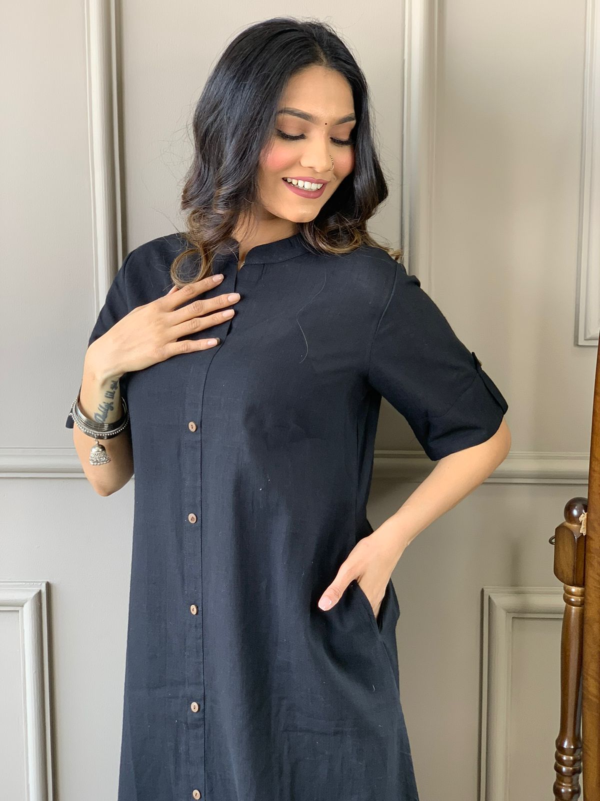 Classic Black Cotton A-Line Co-Ord Set