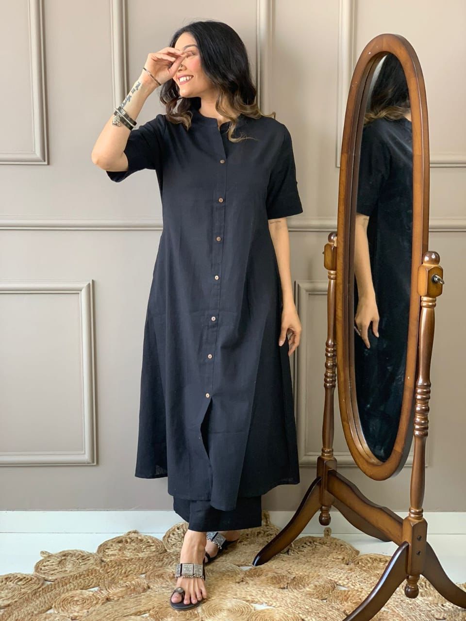 Classic Black Cotton A-Line Co-Ord Set