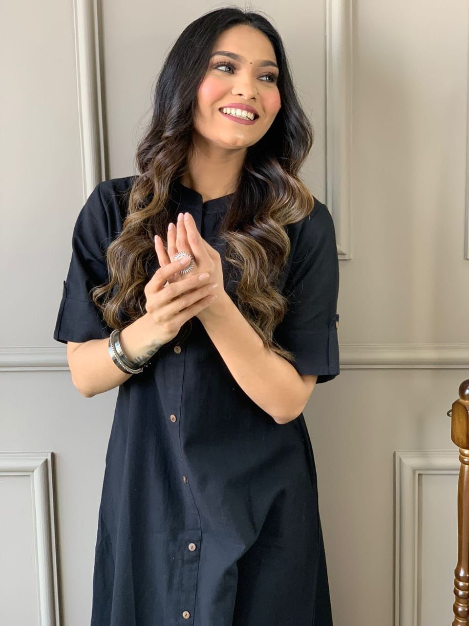 Classic Black Cotton A-Line Co-Ord Set