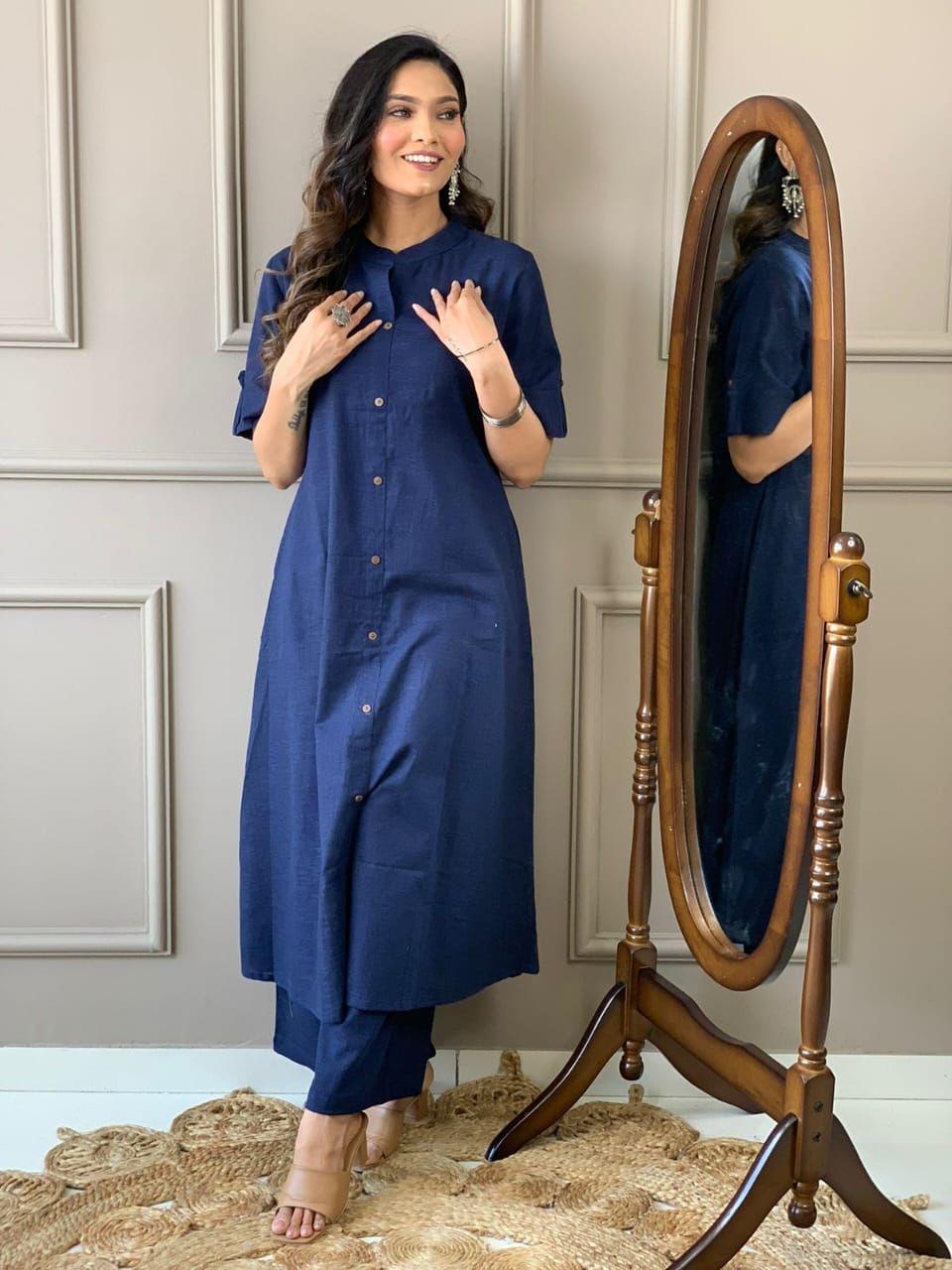 Midnight Indigo Cotton A-Line Co-Ord Set