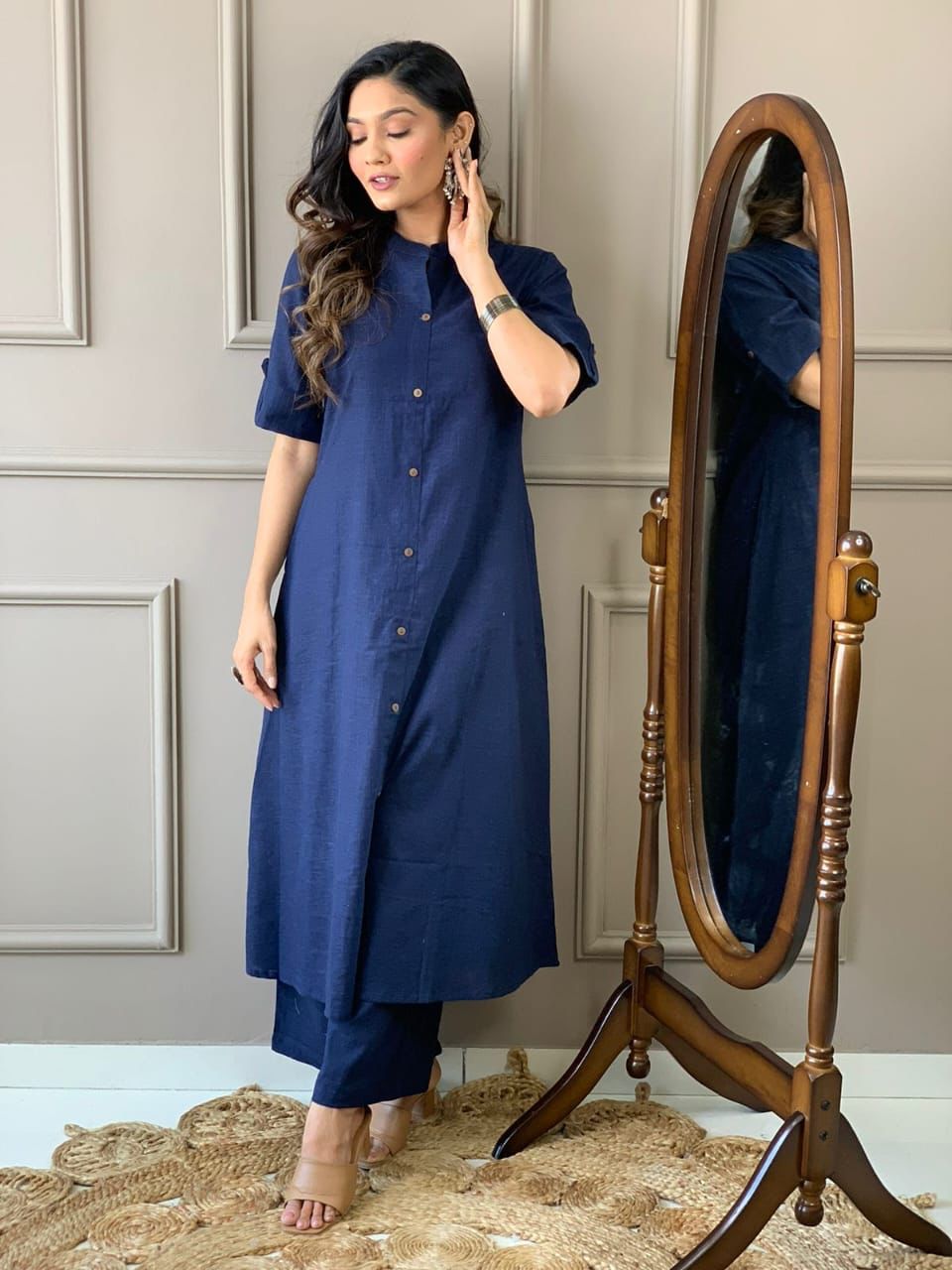 Midnight Indigo Cotton A-Line Co-Ord Set
