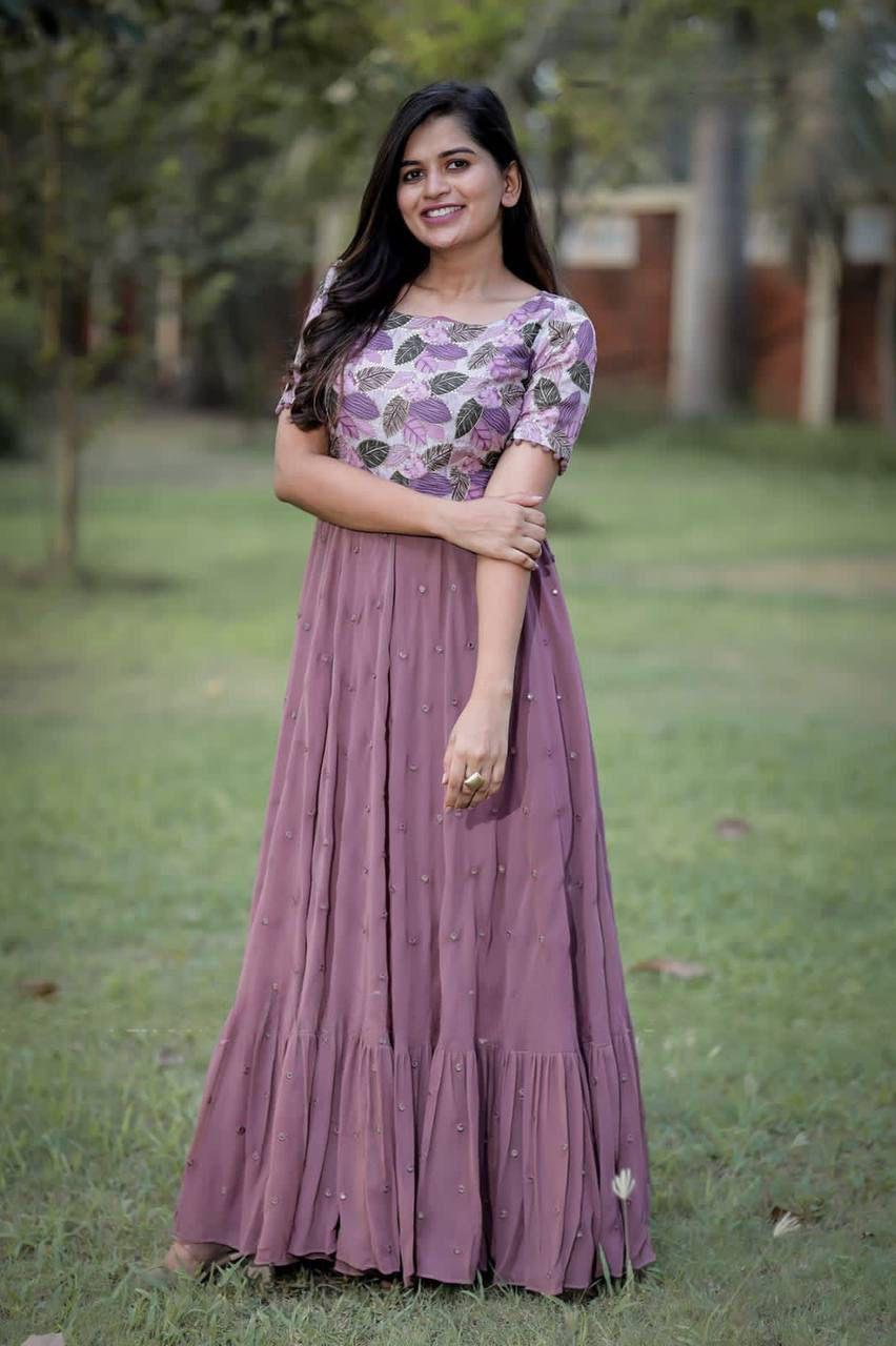 Nude Pink Georgette Stitched Anarkali Gown