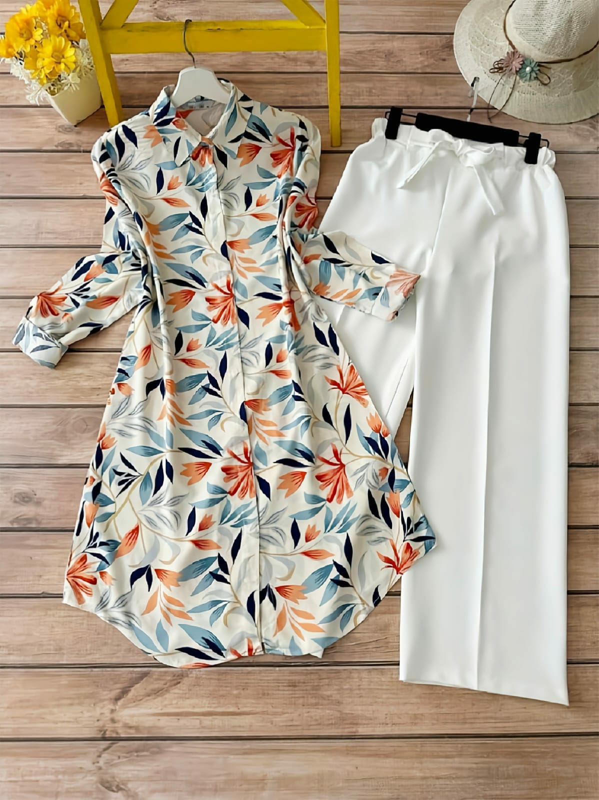 Rust And Blue Floral Breeze Kurti & Palazzo Set