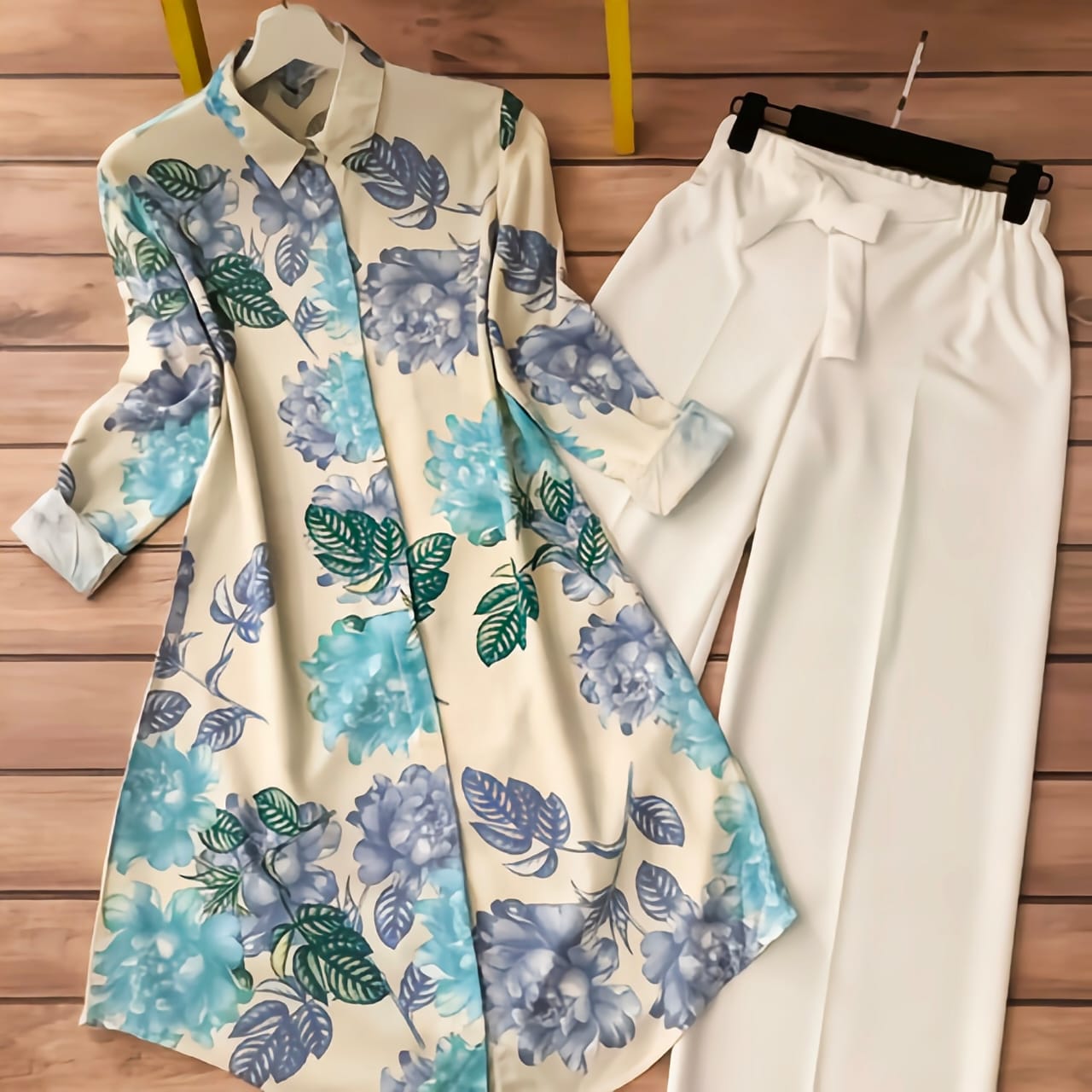 Turquoise Blue Floral Breeze Kurti & Palazzo Set