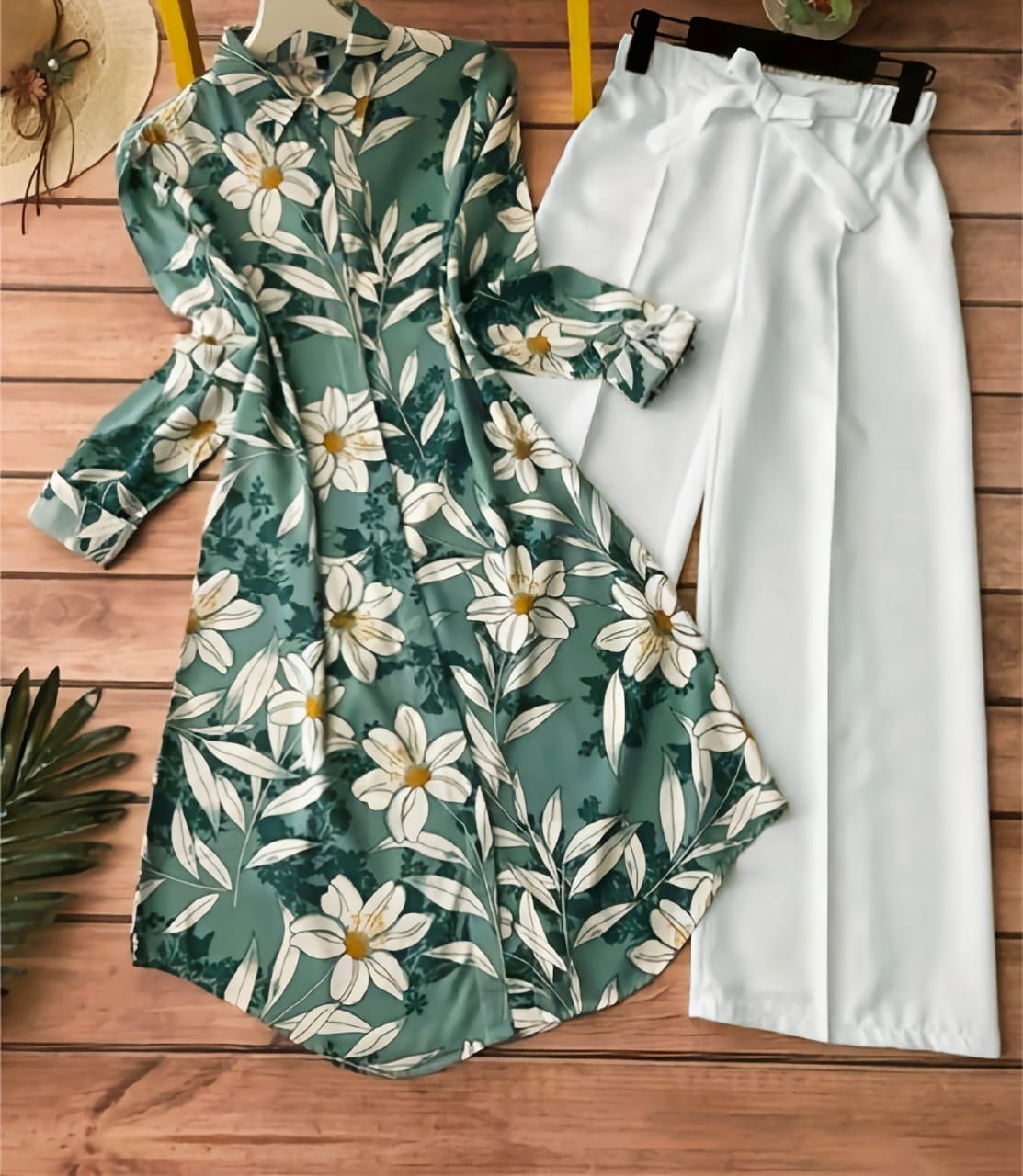 Teal Green Floral Breeze Kurti & Palazzo Set