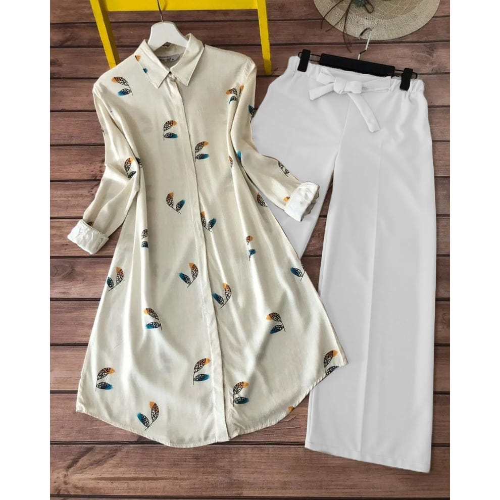 Feather Motif Rayon Kurti with Palazzo Set