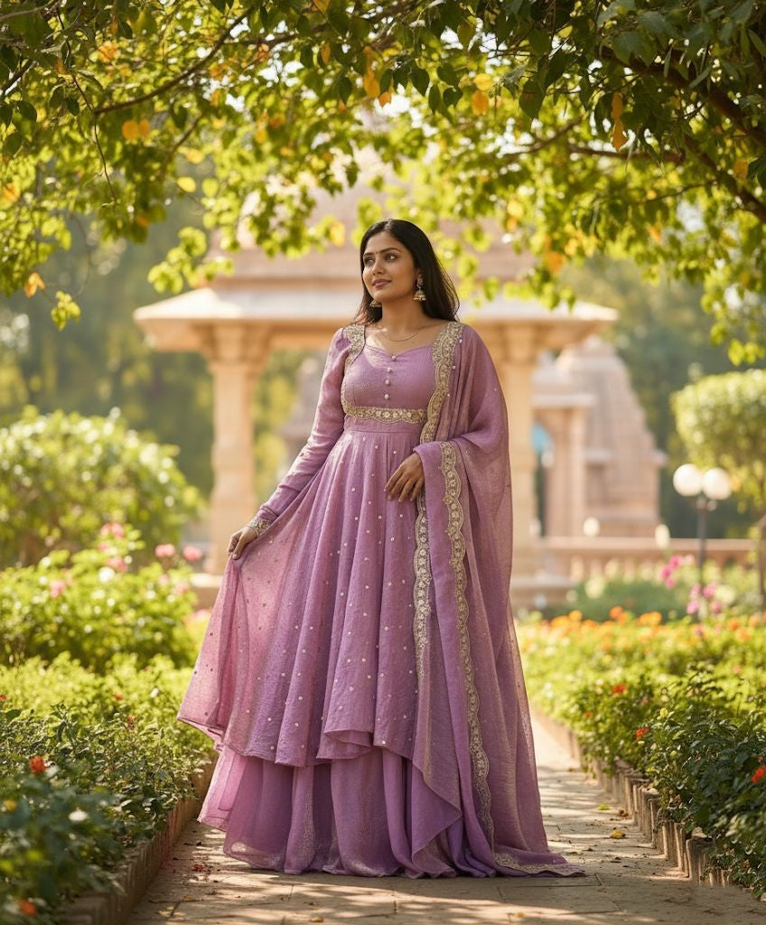 Mauve Grace Faux Georgette Anarkali Gown Set