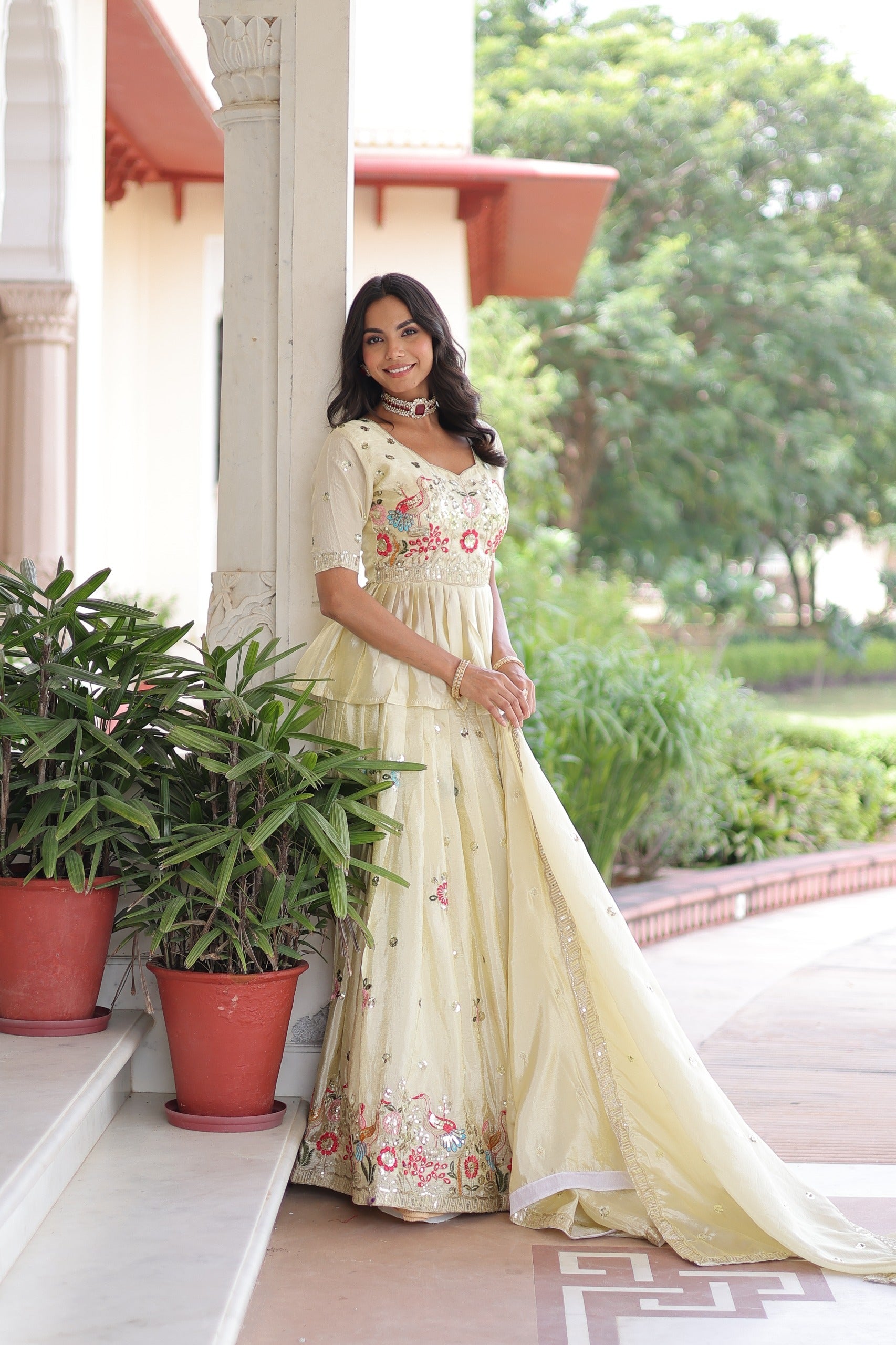 Ivory Gold Crush Embroidered Lehenga Choli Set