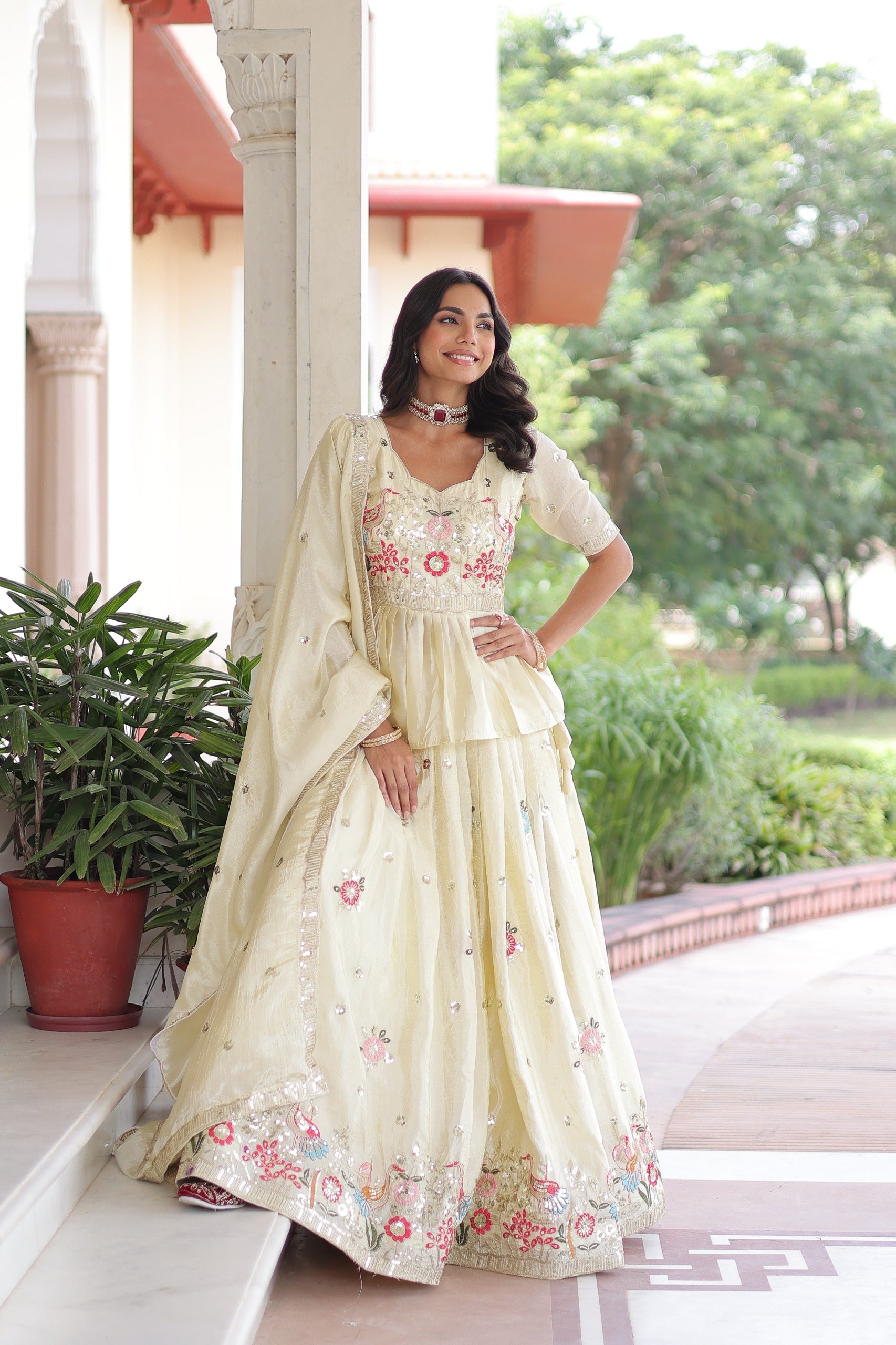 Ivory Gold Crush Embroidered Lehenga Choli Set