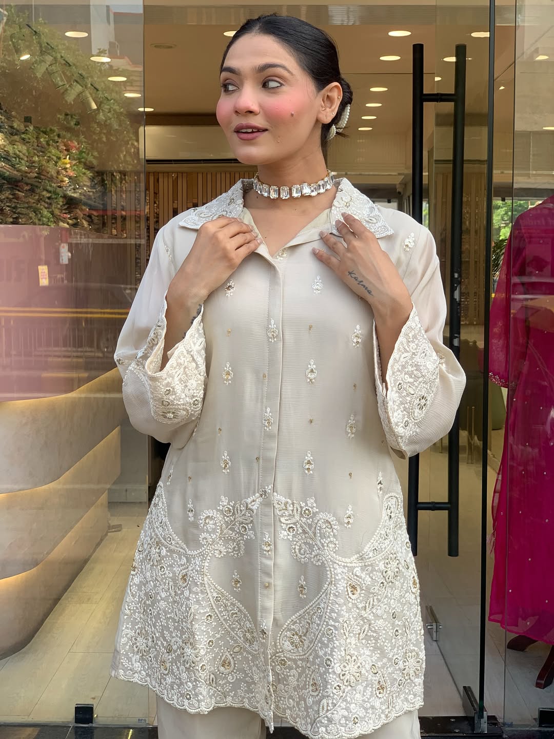 Ivory Embroidered Premium Chanderi Silk Co-Ord Set