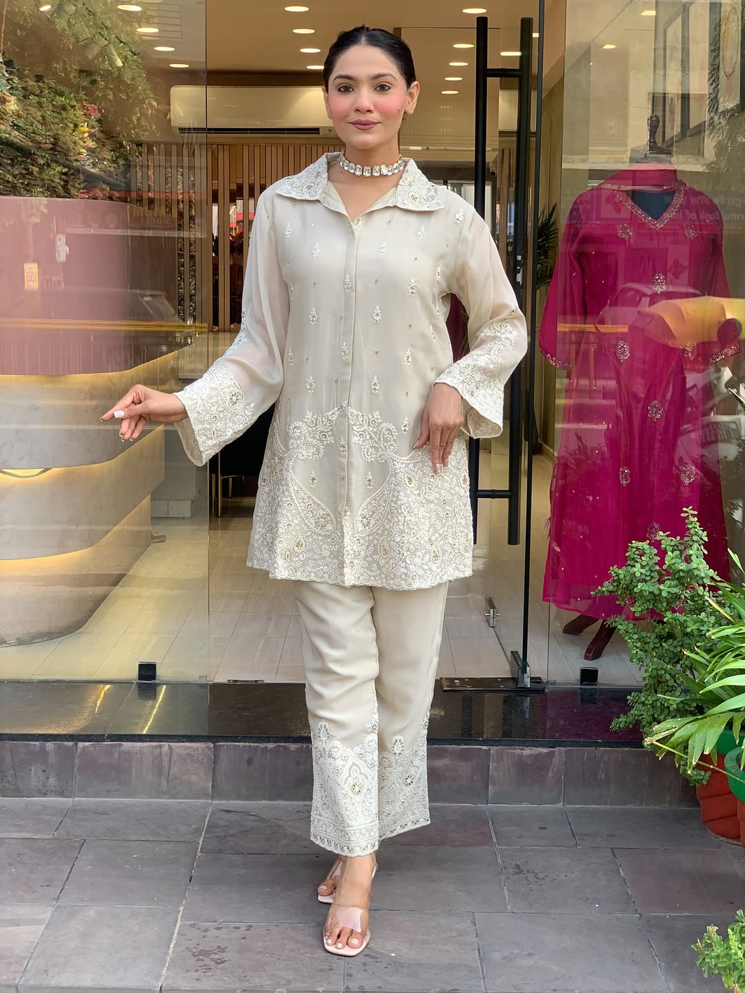 Ivory Embroidered Premium Chanderi Silk Co-Ord Set