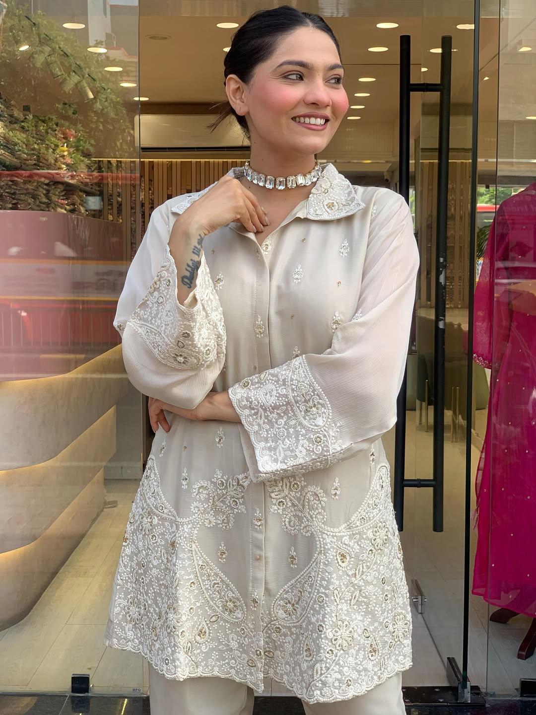 Ivory Embroidered Premium Chanderi Silk Co-Ord Set