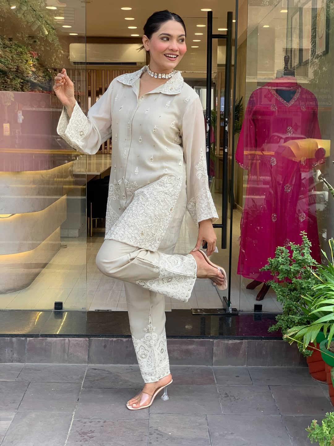 Ivory Embroidered Premium Chanderi Silk Co-Ord Set