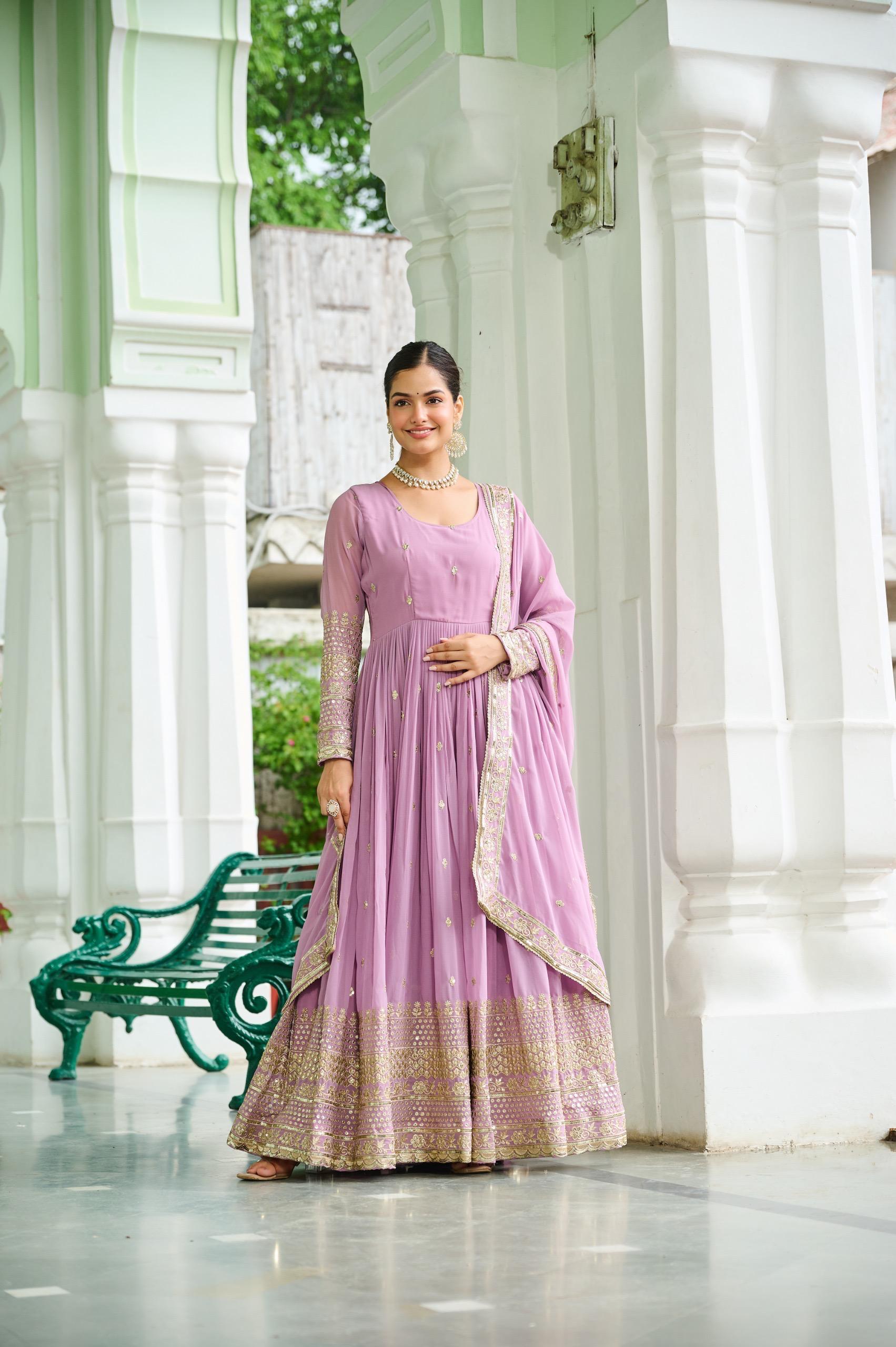 Pastel Royale Faux Georgette Embroidered Gown Set