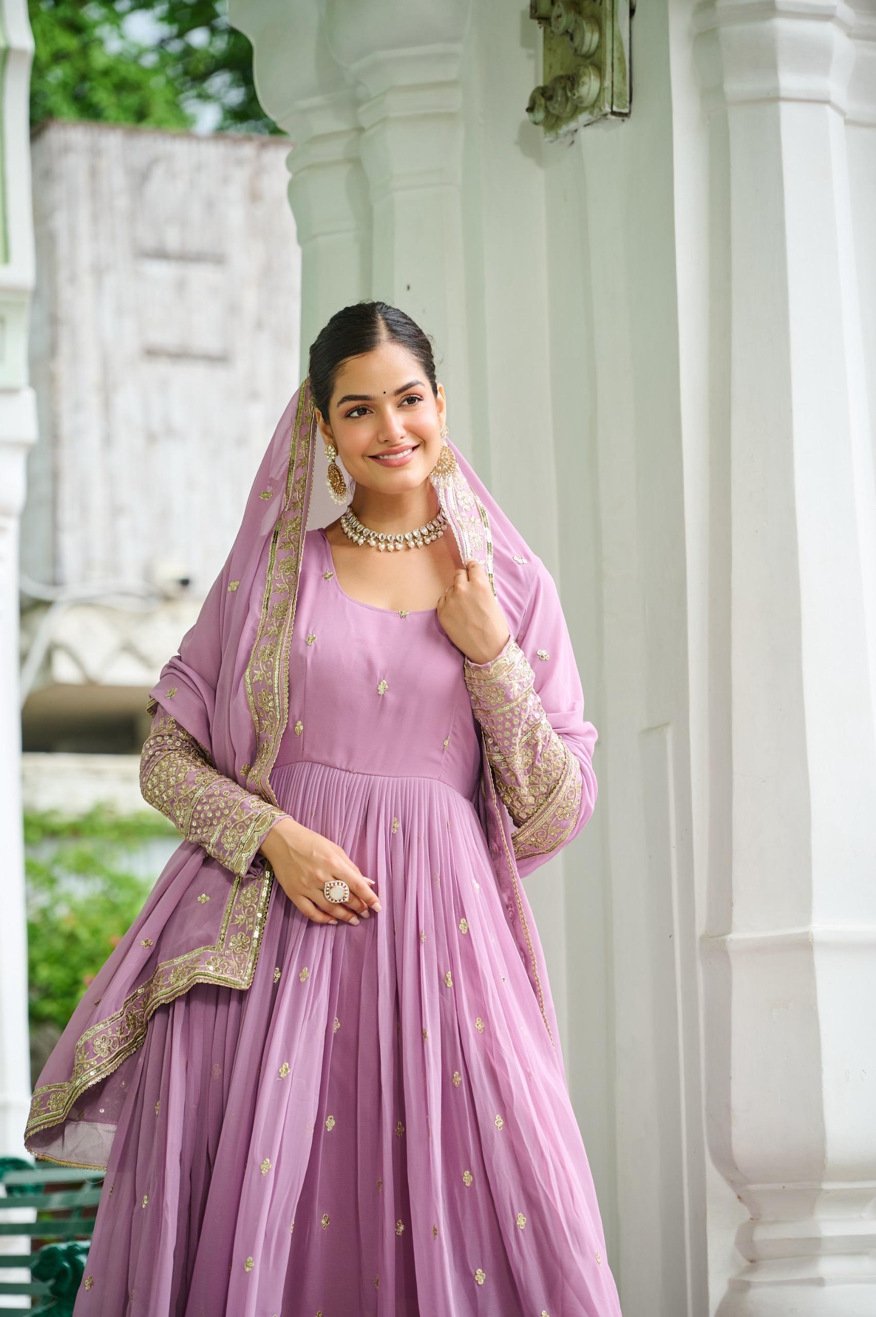 Pastel Royale Faux Georgette Embroidered Gown Set