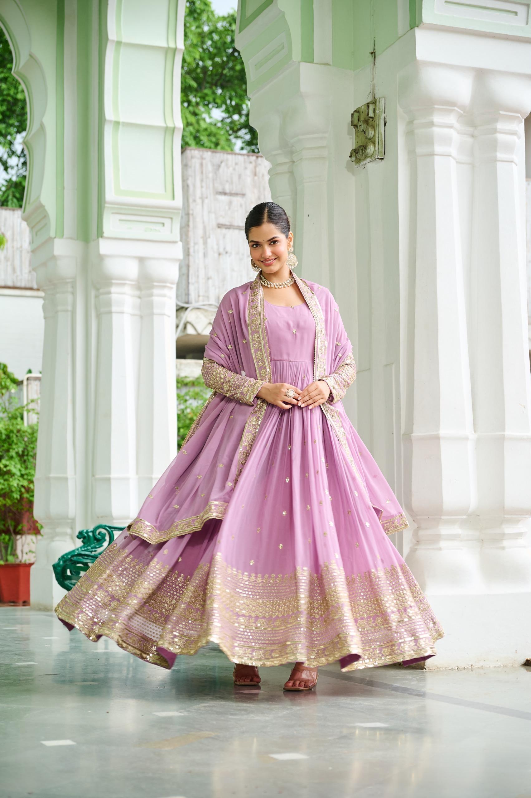 Pastel Royale Faux Georgette Embroidered Gown Set