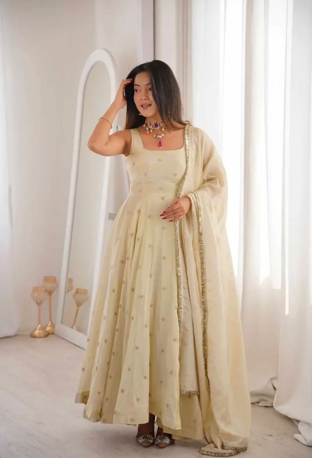 Cosmos Gold Embroidered Gown & Dupatta Set