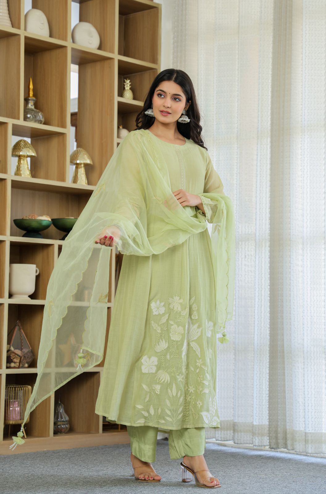 Chanderi Silk Embroidered Festival 3-Piece Suit Set