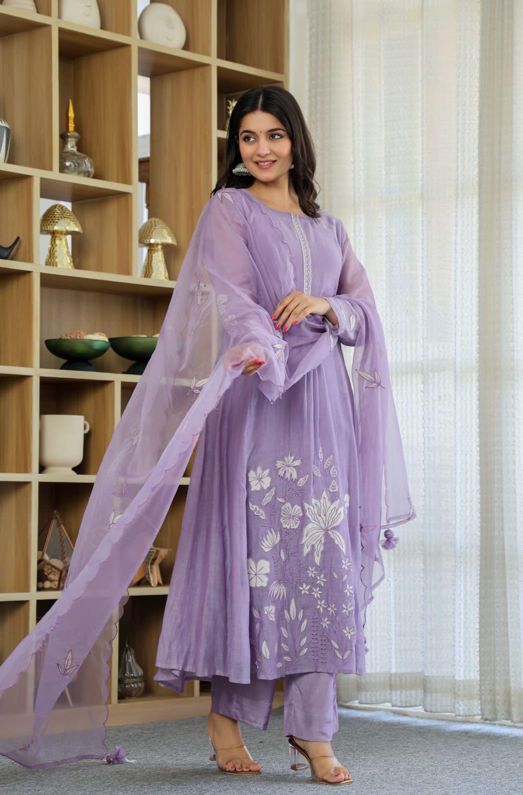 Chanderi Silk Embroidered Festival 3-Piece Suit Set