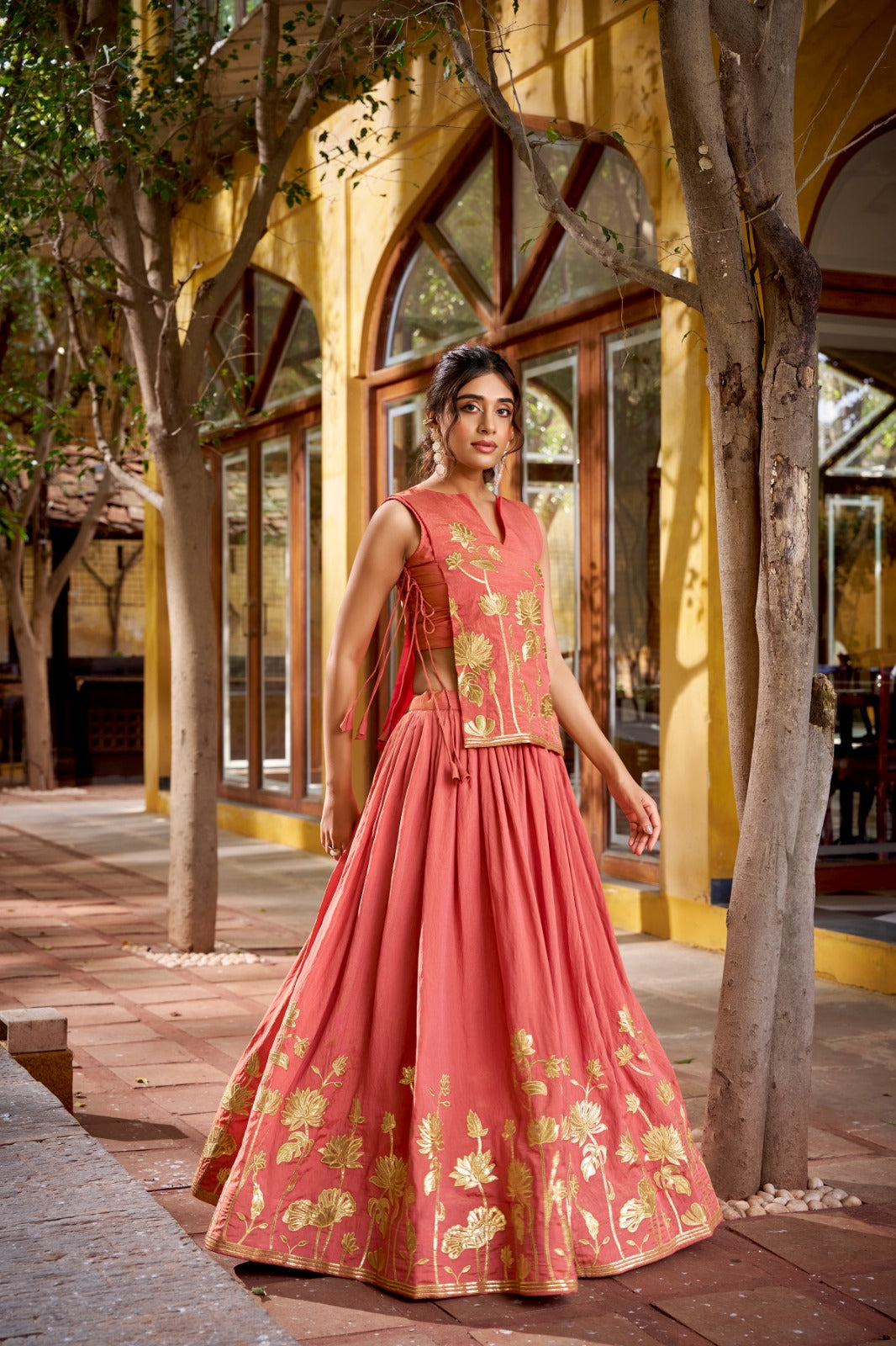 Pure Shimmer Embroidered Lehenga Set with Overlay Top