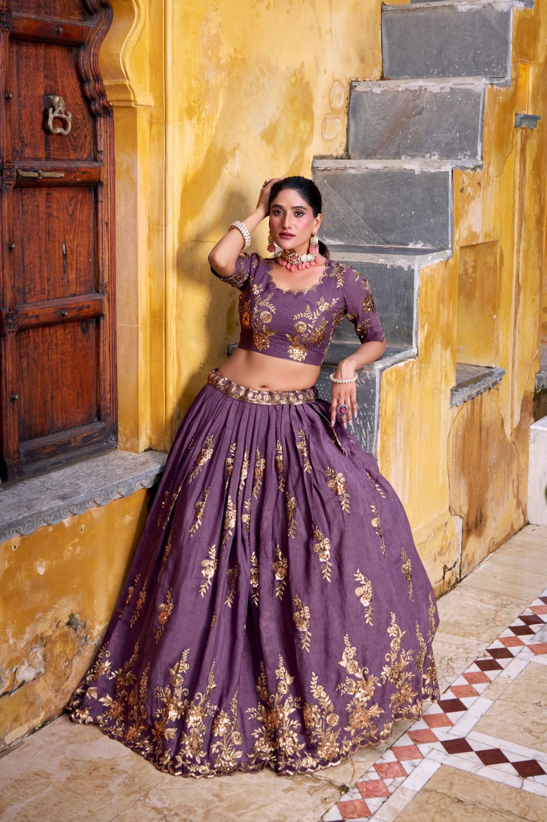 Aubergine Royale Embroidered Lehenga Set