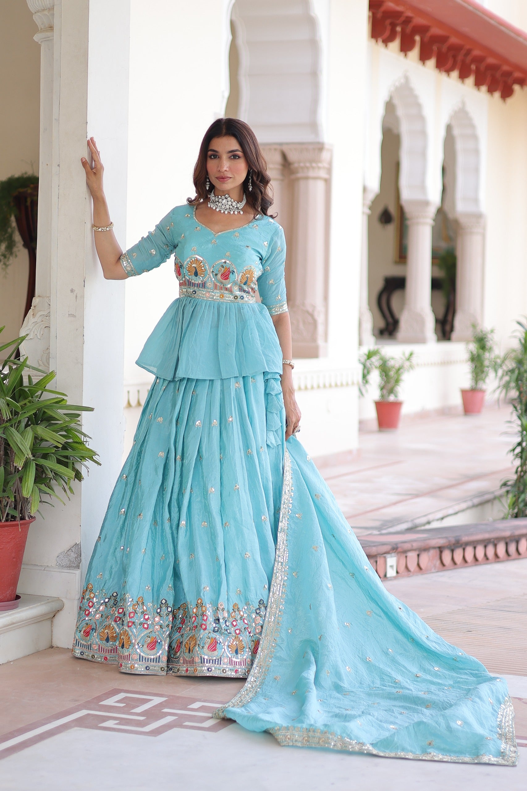 Celeste Aqua Embroidered Lehenga Choli Set