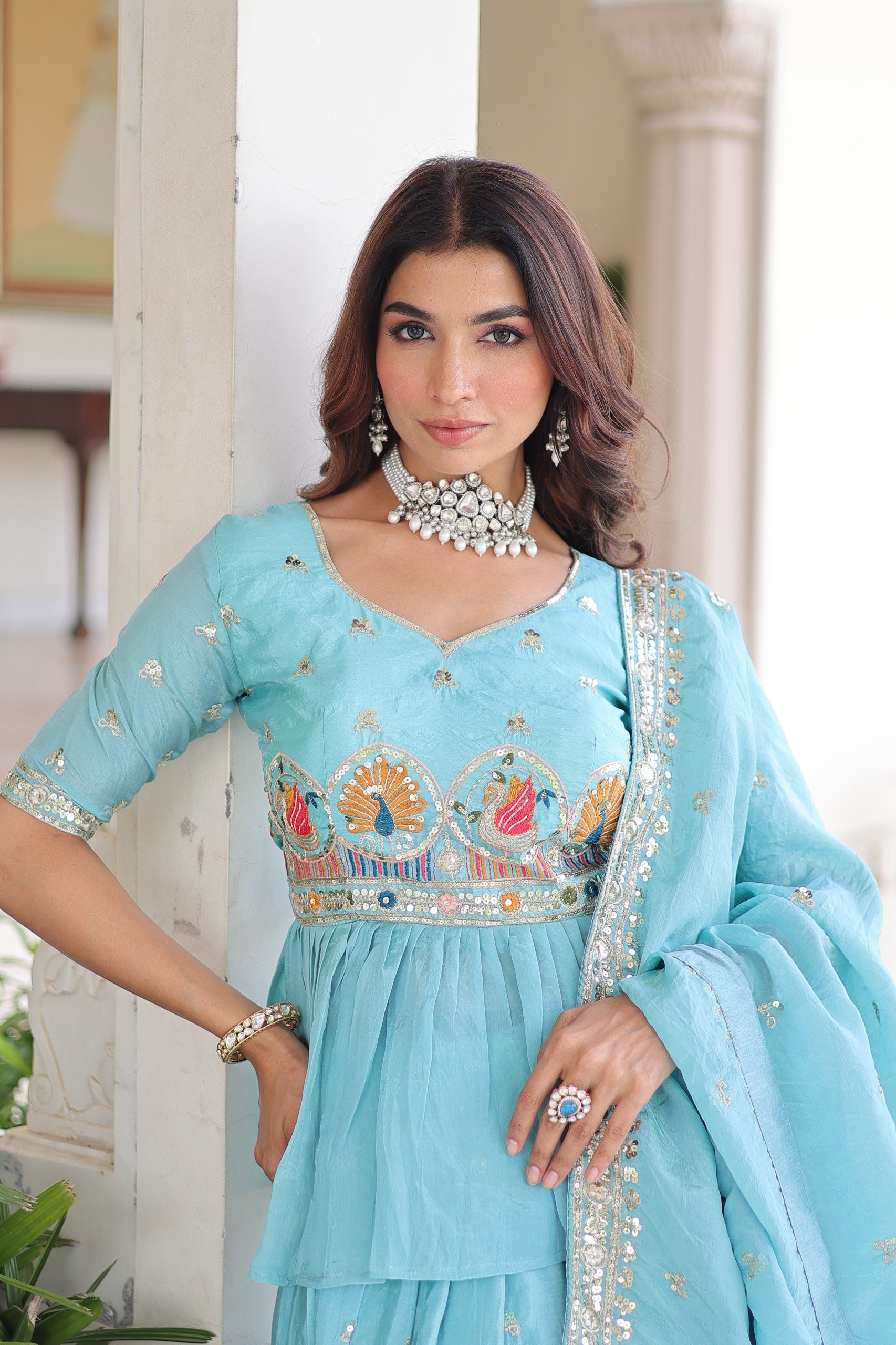 Celeste Aqua Embroidered Lehenga Choli Set
