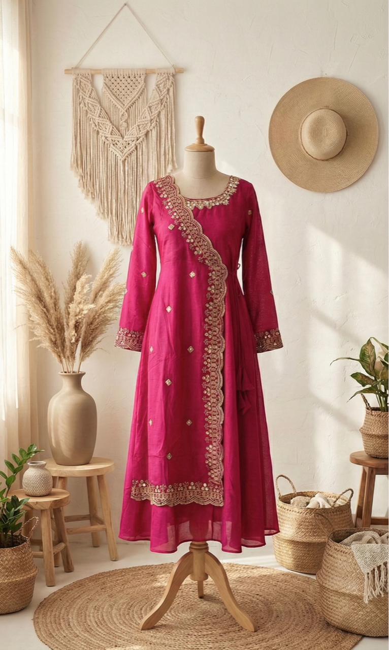 Vichitra Silk Angrakha Flared Long Dress