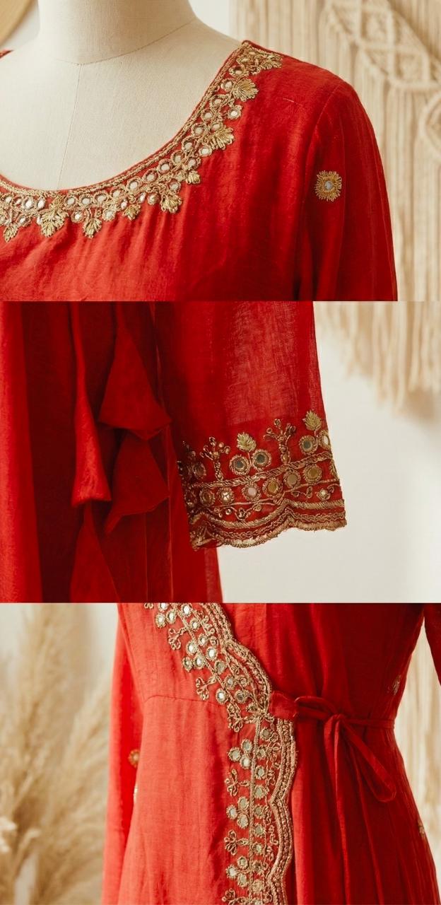 Vichitra Silk Angrakha Flared Long Dress