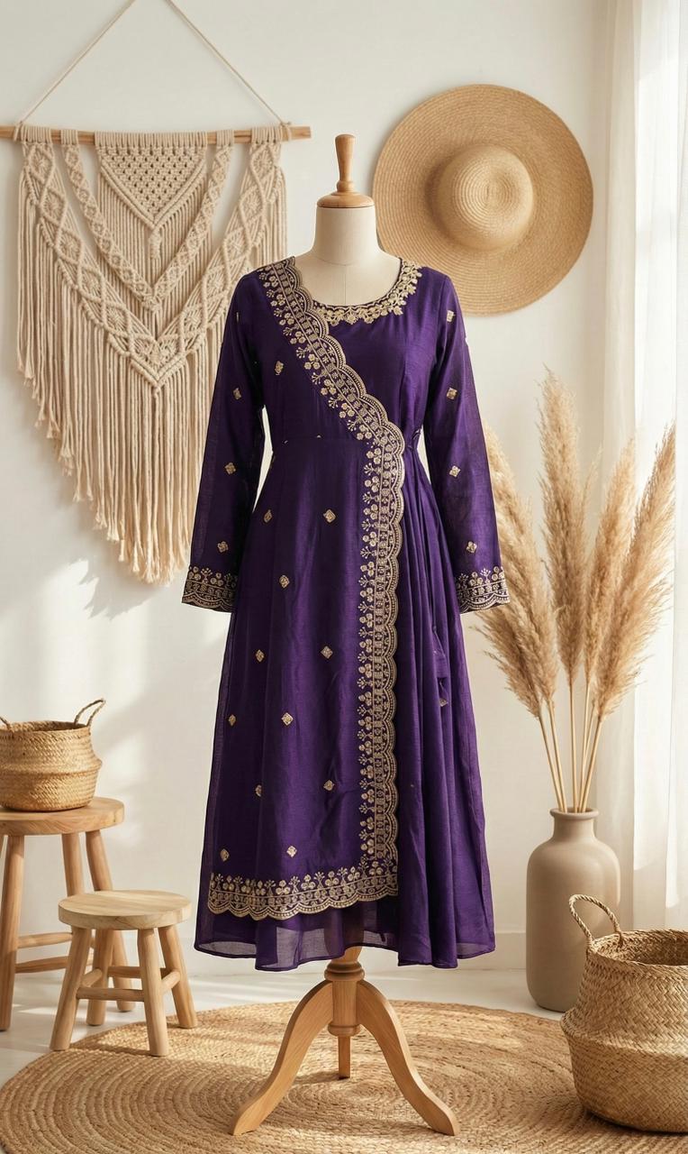 Vichitra Silk Angrakha Flared Long Dress
