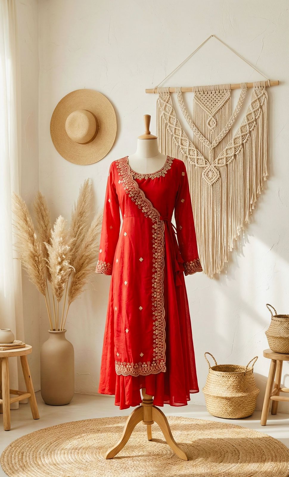 Vichitra Silk Angrakha Flared Long Dress