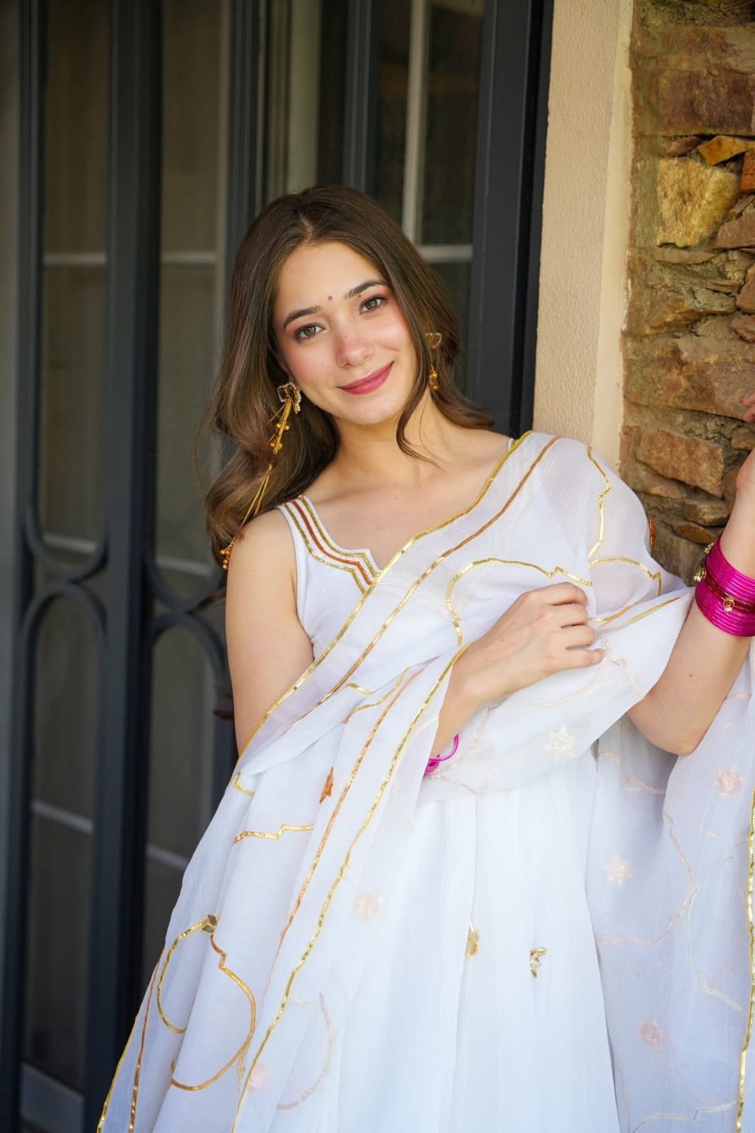Ivory Gotta Patti Handcrafted Anarkali Palazzo Set