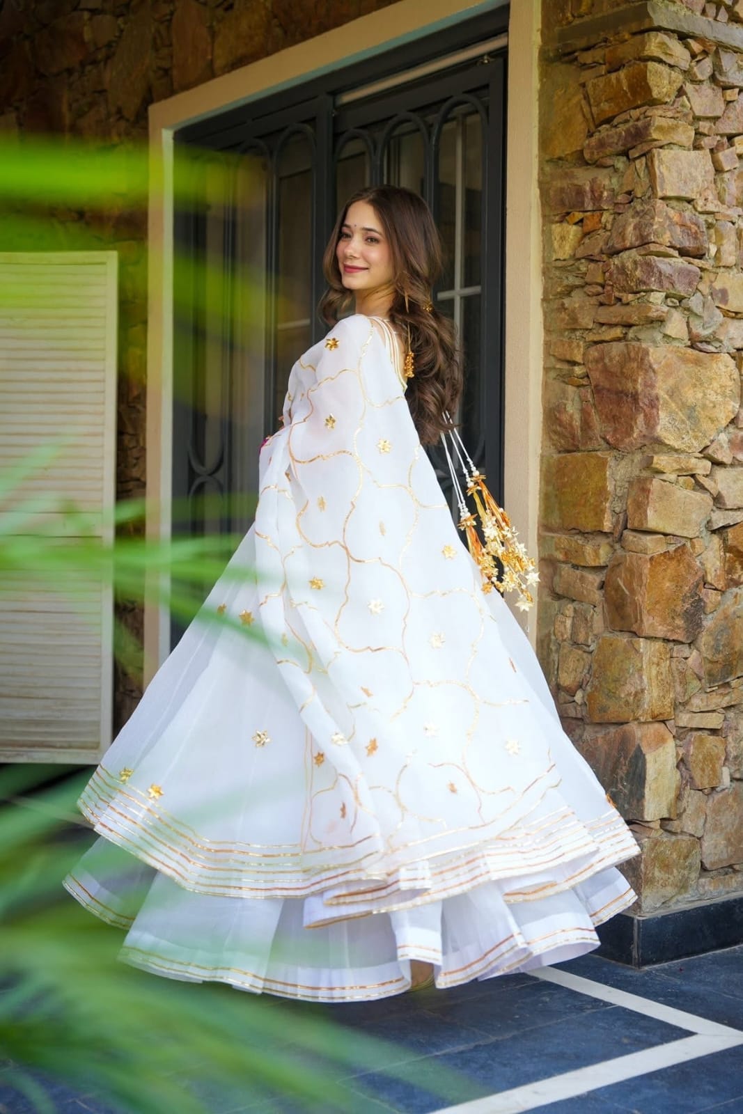 Ivory Gotta Patti Handcrafted Anarkali Palazzo Set