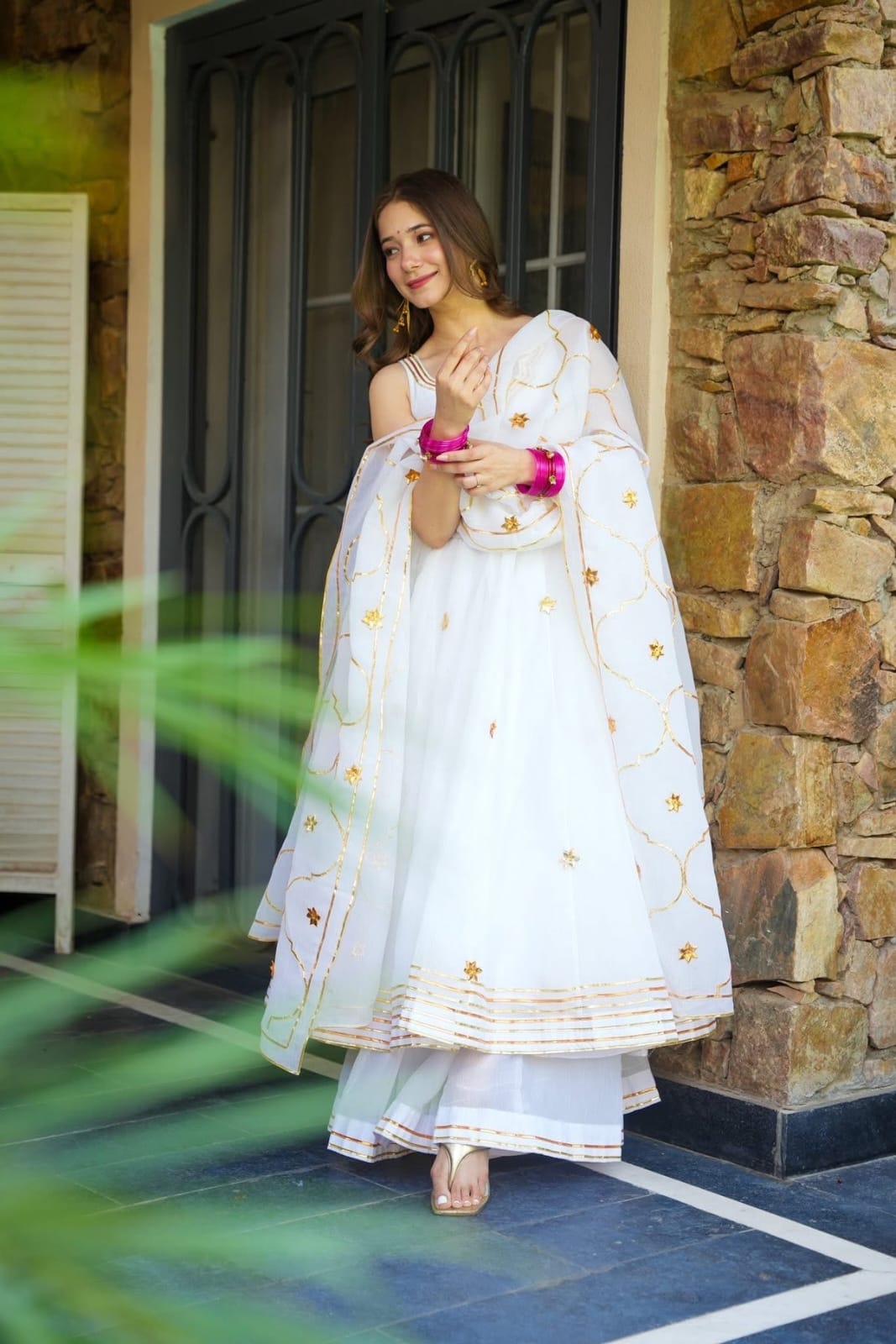 Ivory Gotta Patti Handcrafted Anarkali Palazzo Set