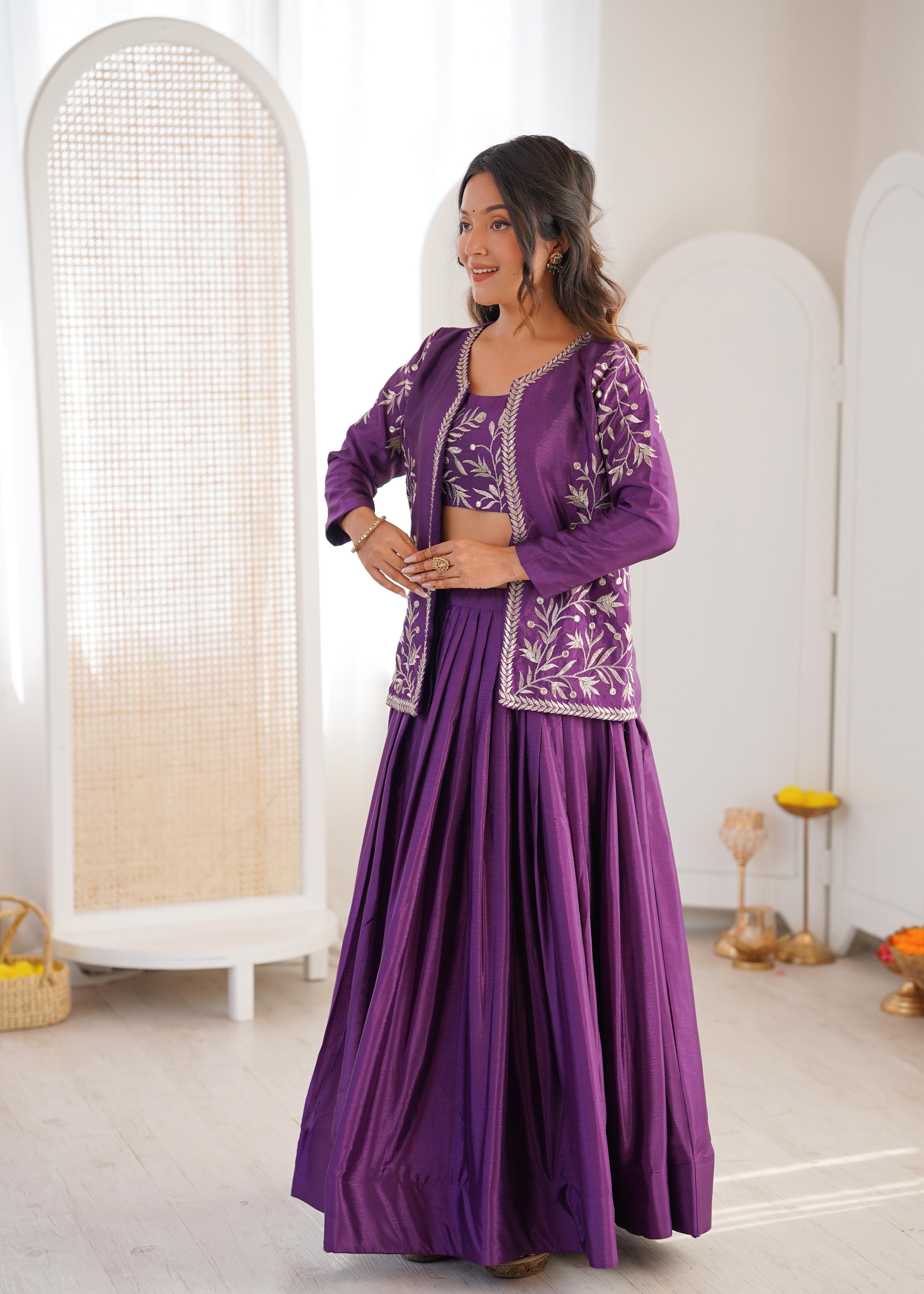 Royal Amethyst Embroidered Lehenga Choli Set