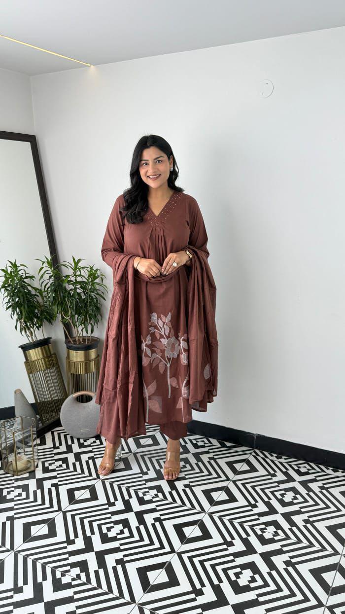 Festive Pure Cotton Kurti Pant Dupatta Set