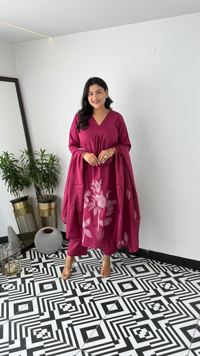 Festive Pure Cotton Kurti Pant Dupatta Set