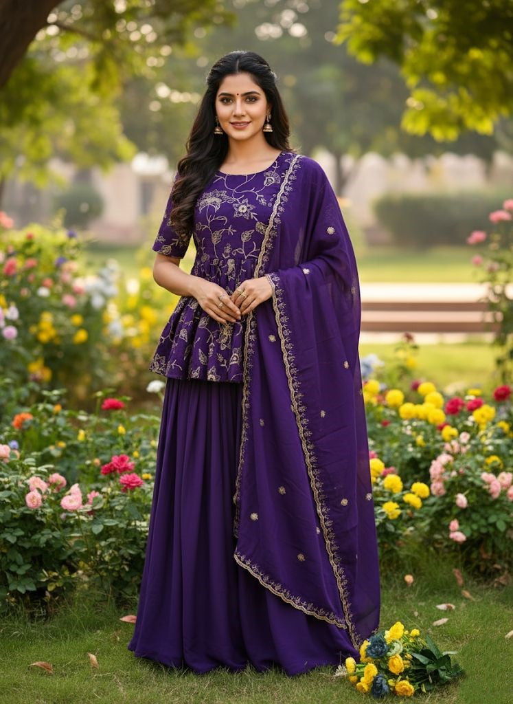 Royal Amethyst Silk Kurta Palazzo Set with Dupatta