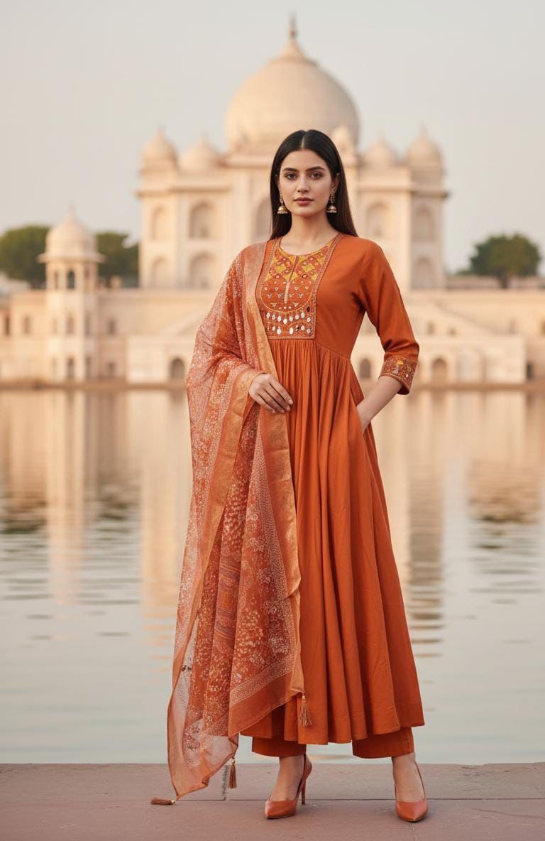 Amber Heritage Roman Silk Anarkali Suit Set