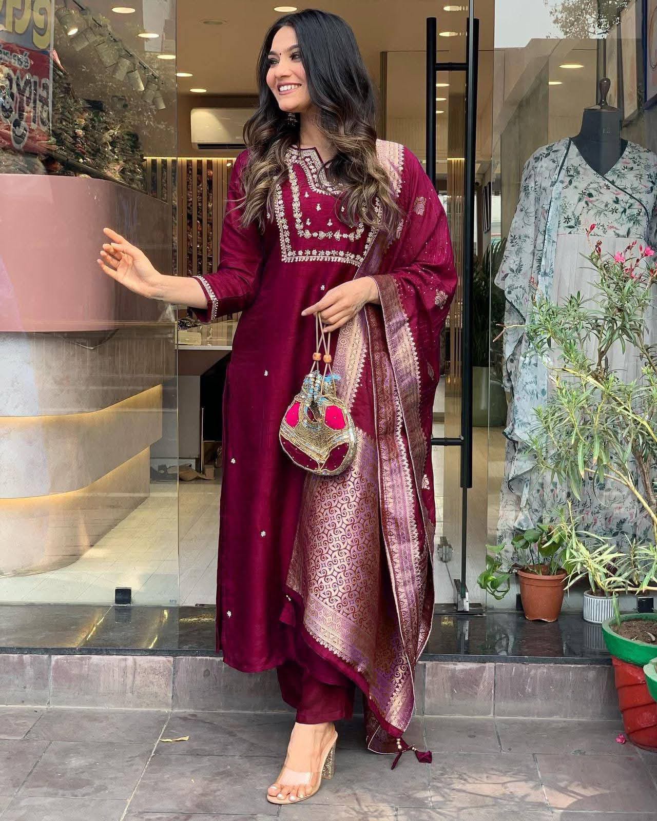 Fuchsia Elegance Silk Blend Kurta Palazzo Set