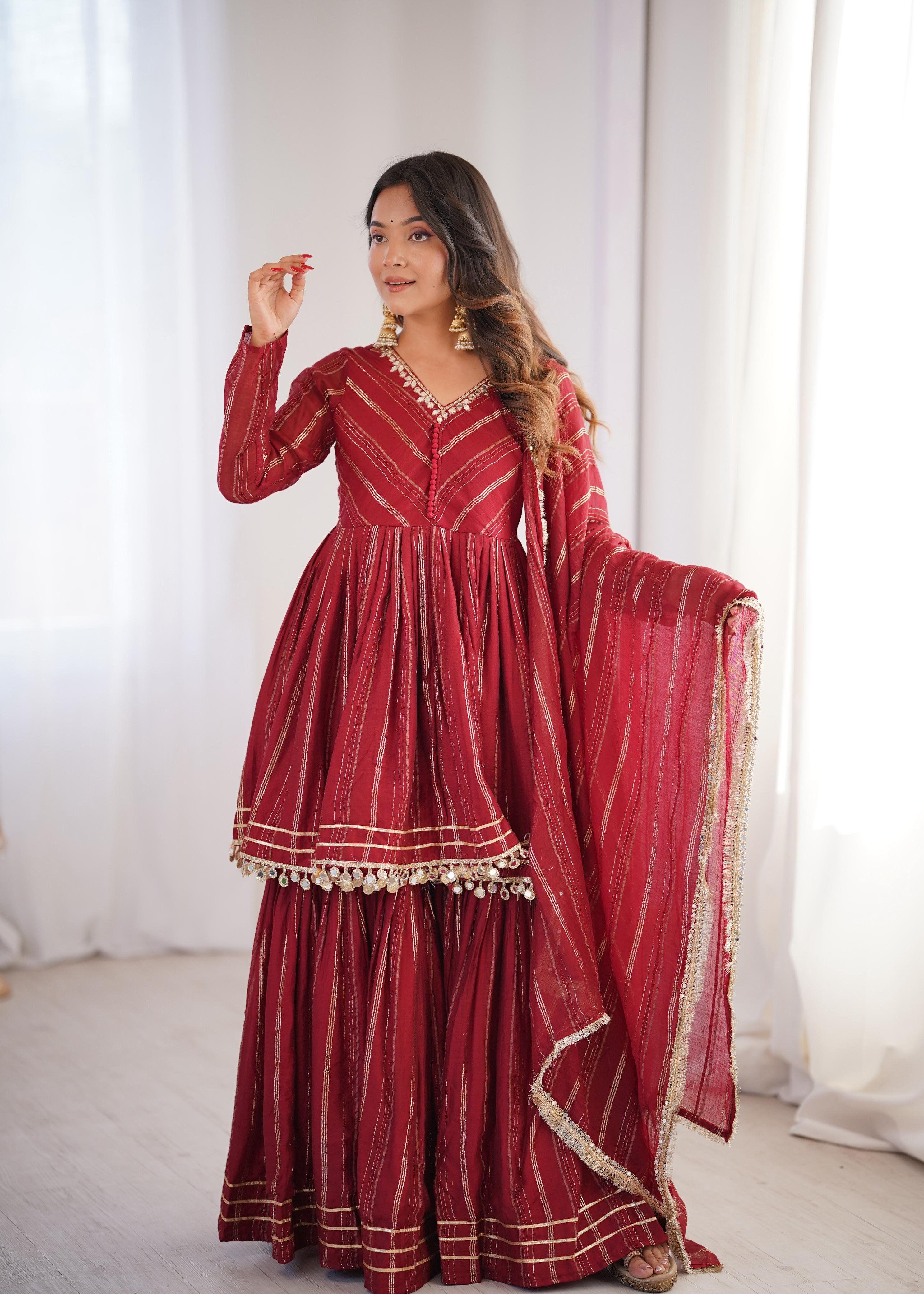 Golden Stripe Mal Chanderi Sharara Set