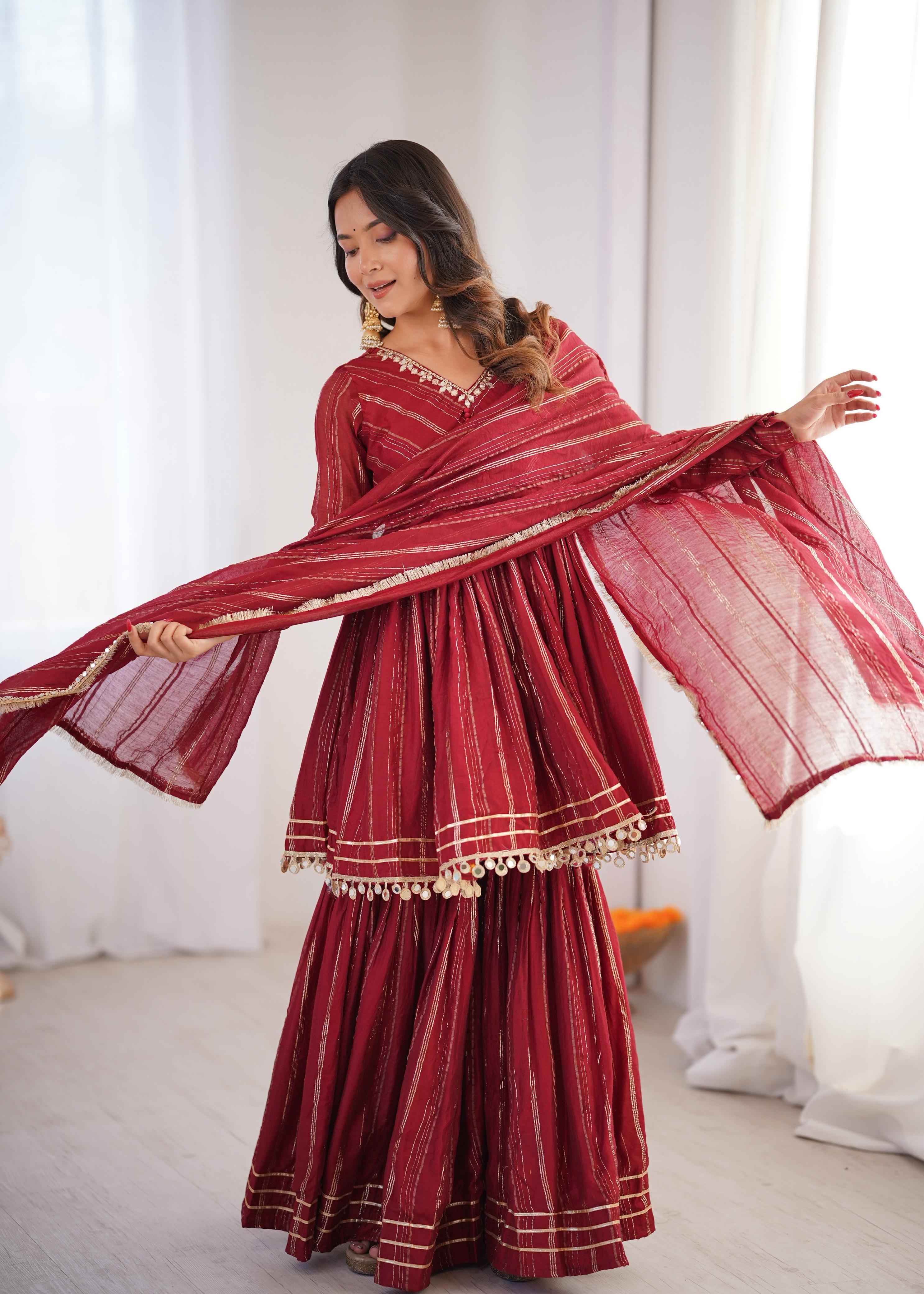 Golden Stripe Mal Chanderi Sharara Set