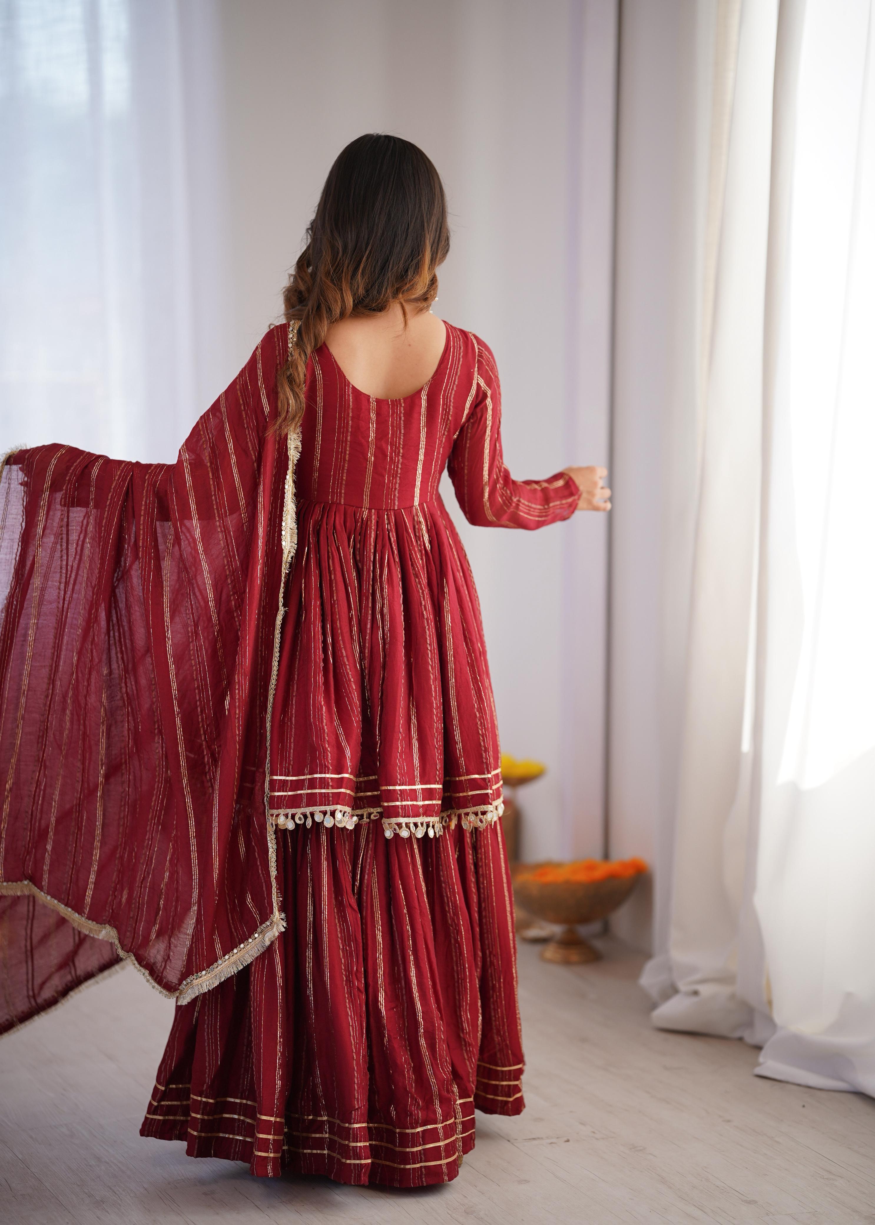 Golden Stripe Mal Chanderi Sharara Set