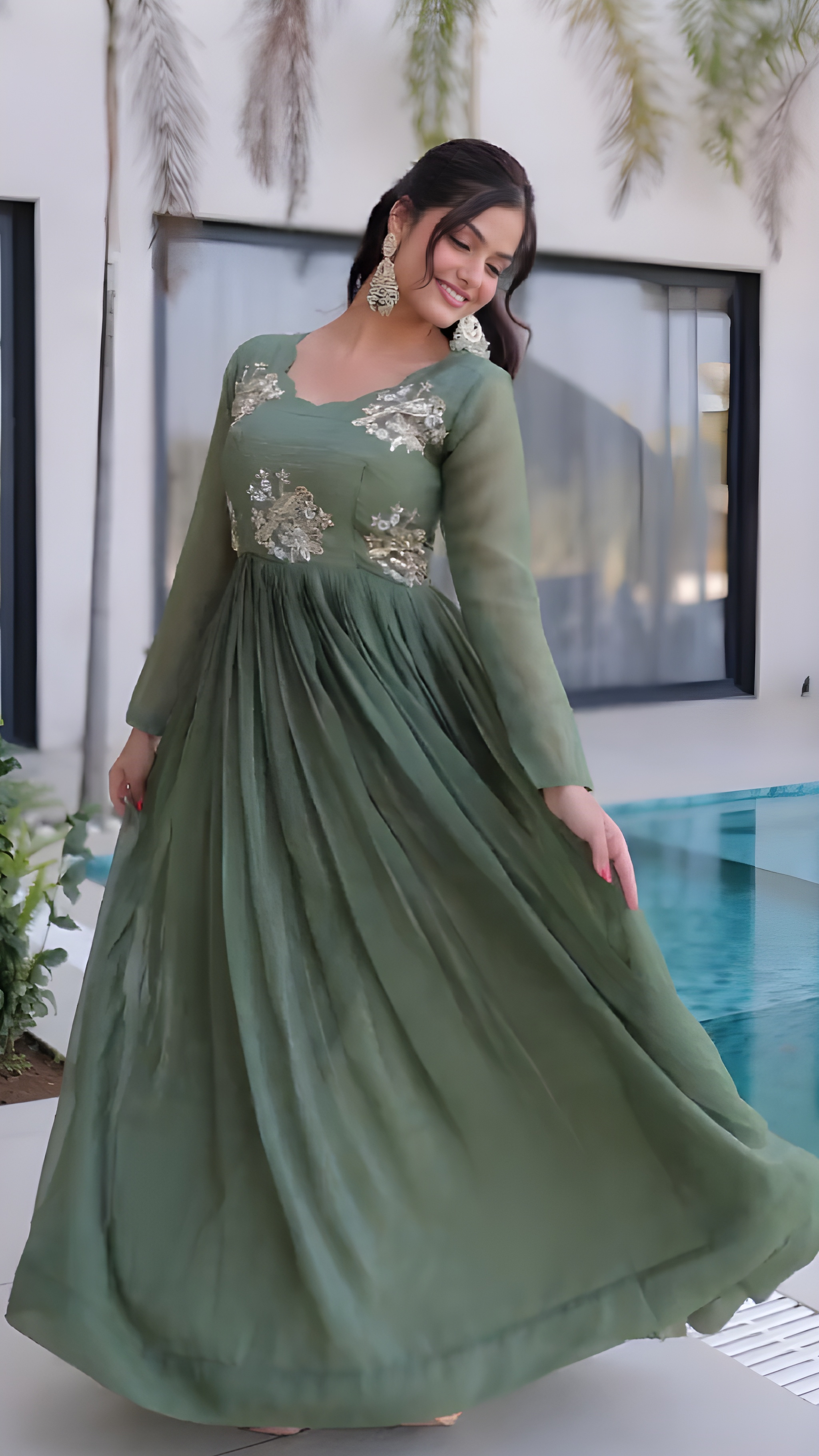 Dewdrop Beads Silver Crunchy Gown