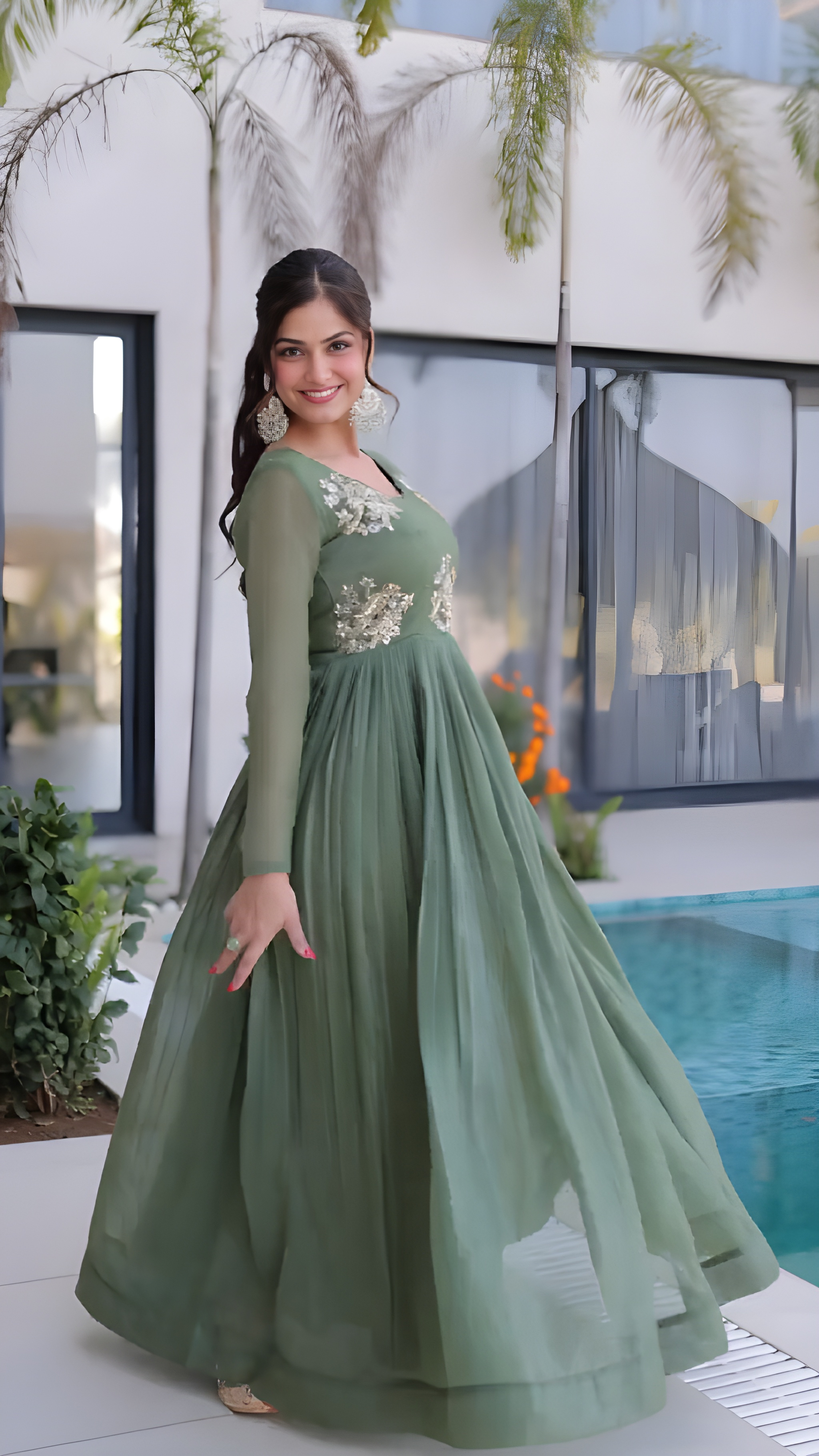 Dewdrop Beads Silver Crunchy Gown