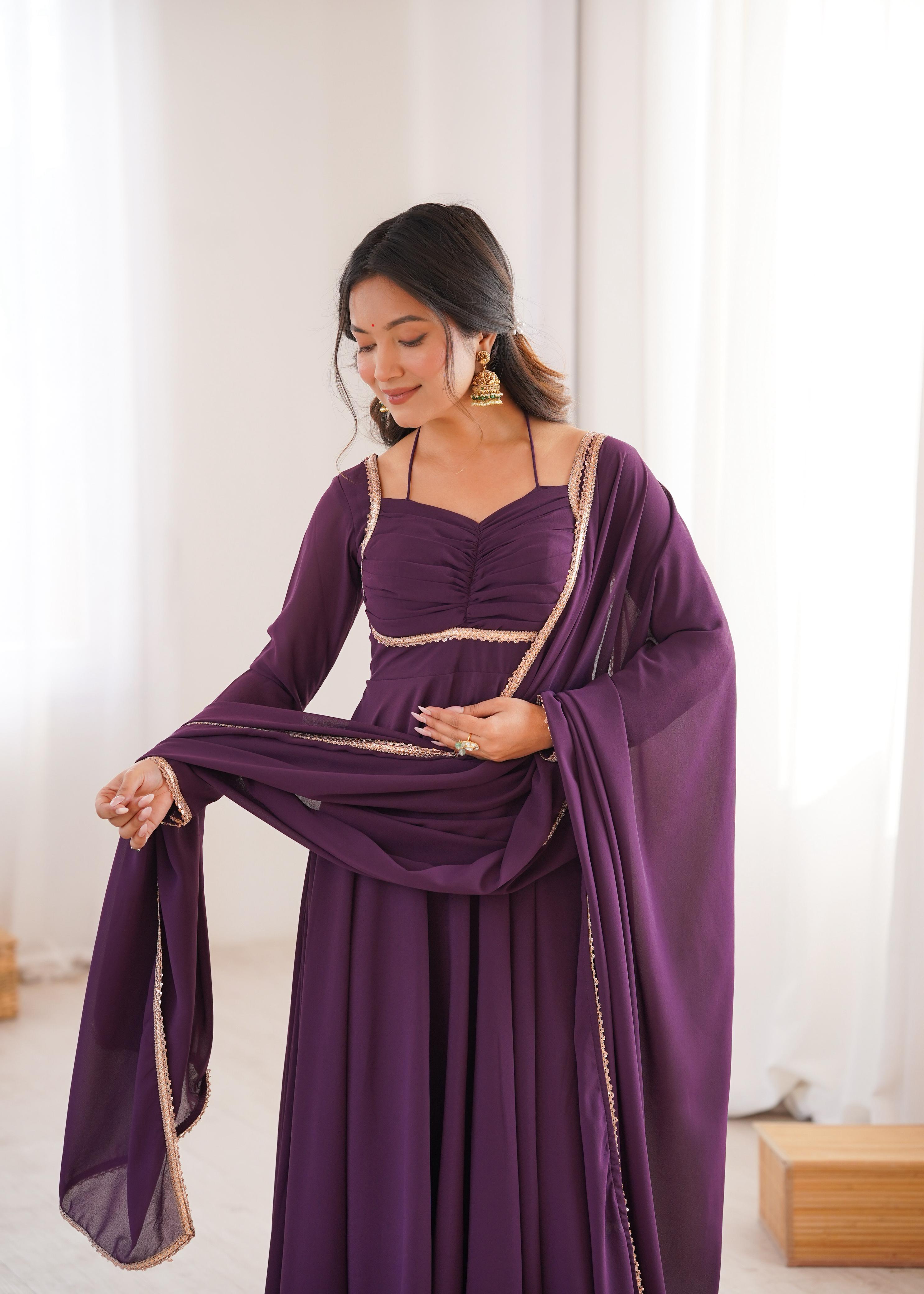 Dori Neck Georgette Anarkali Gown Set