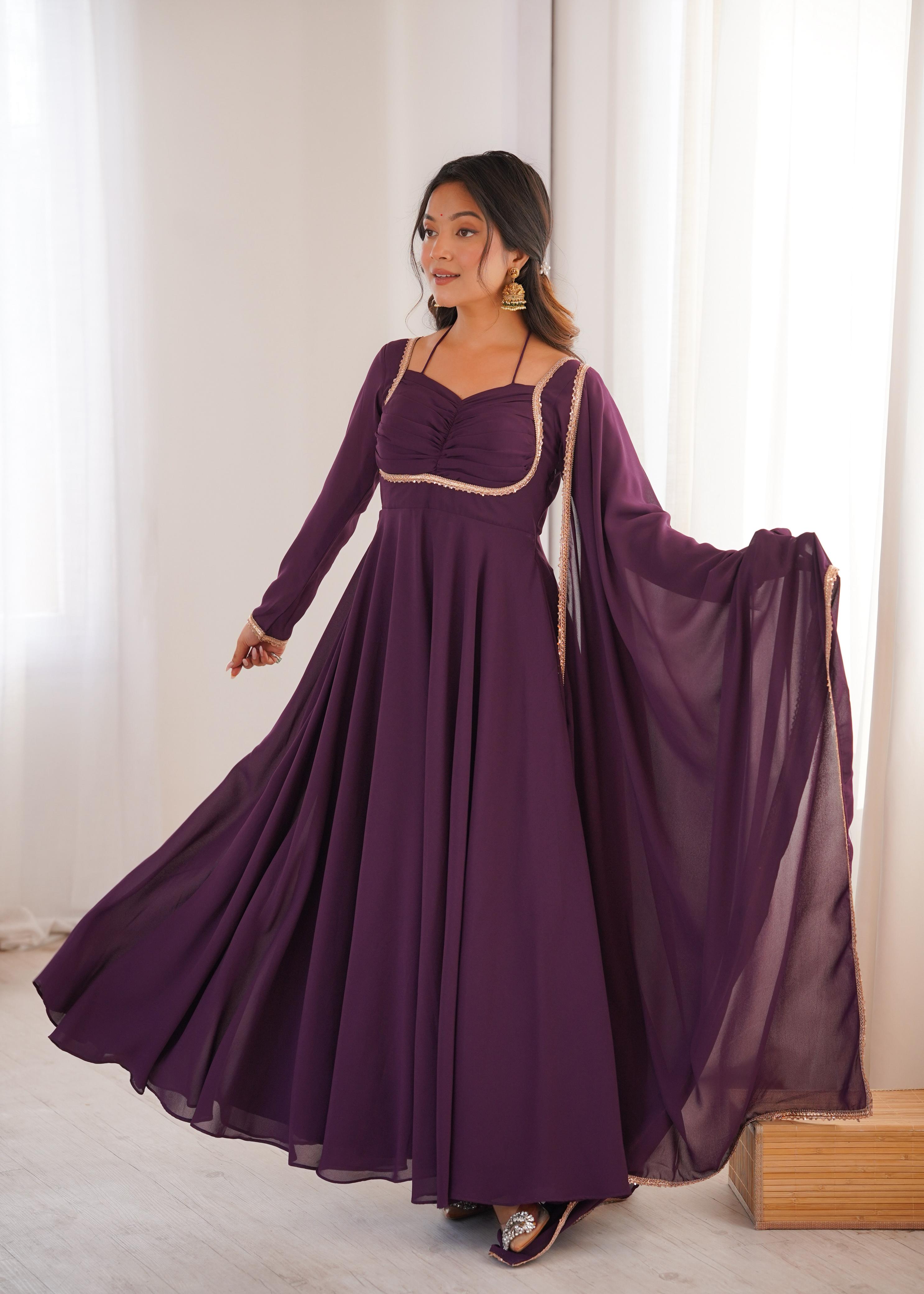Dori Neck Georgette Anarkali Gown Set