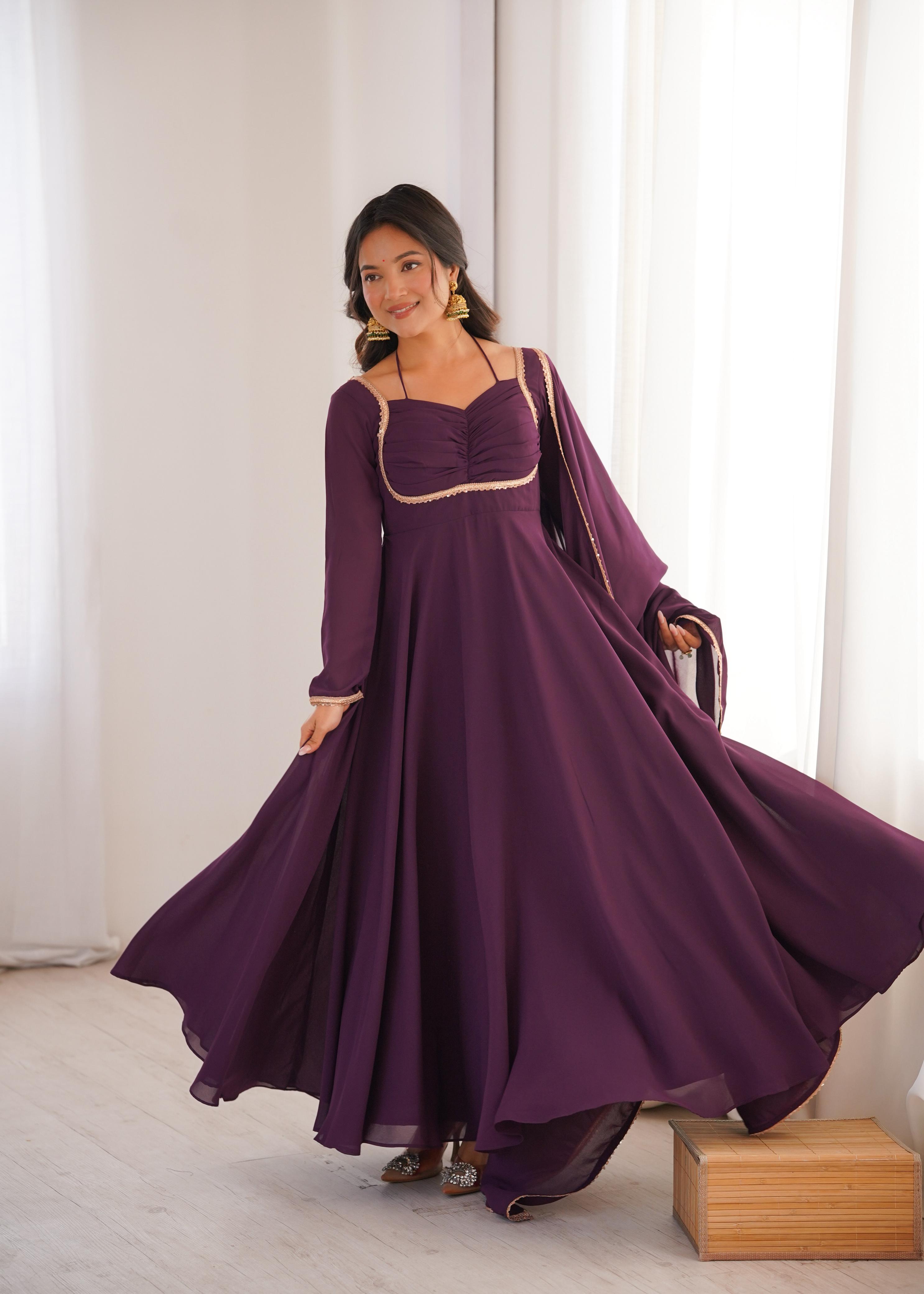Dori Neck Georgette Anarkali Gown Set