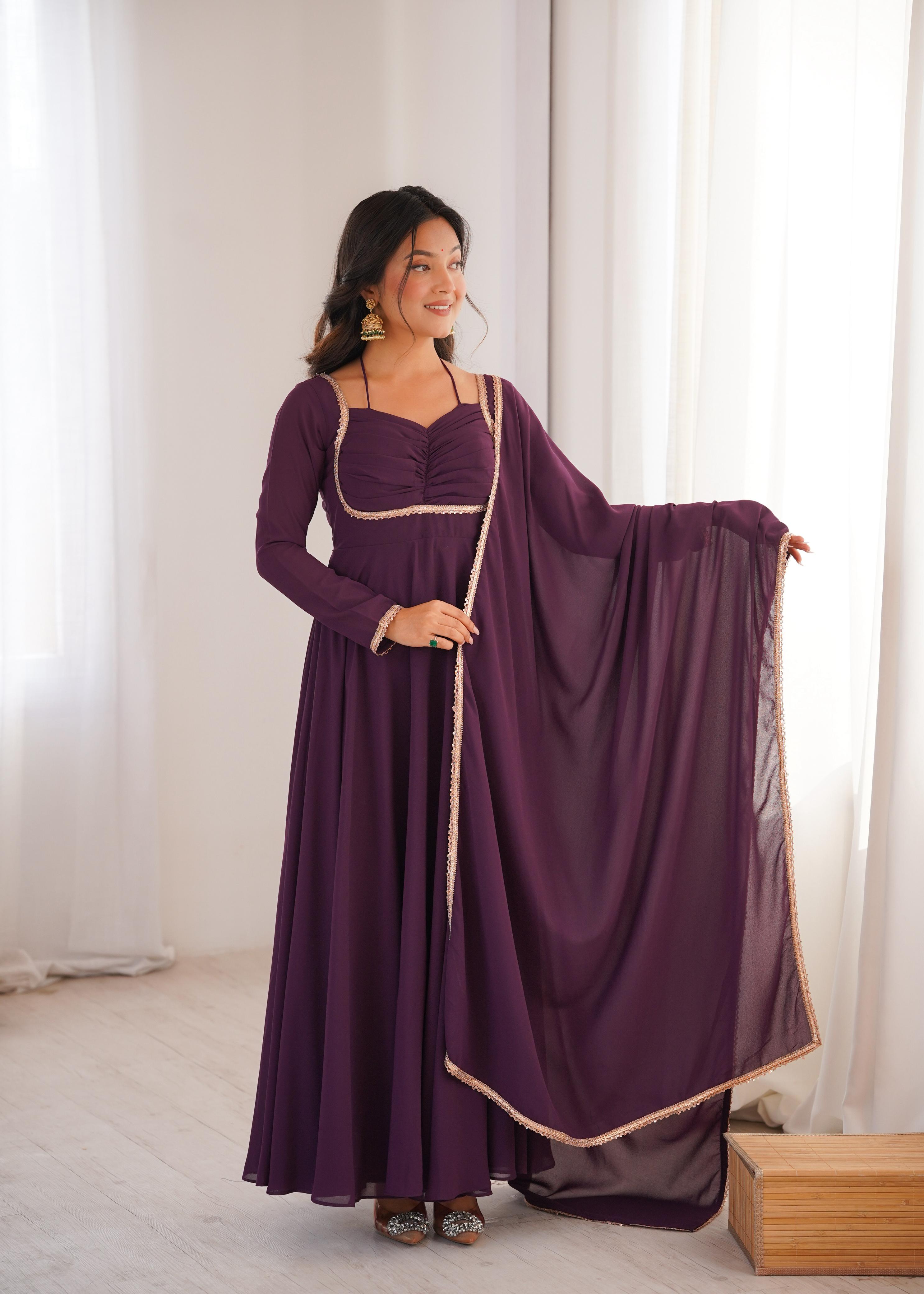 Dori Neck Georgette Anarkali Gown Set