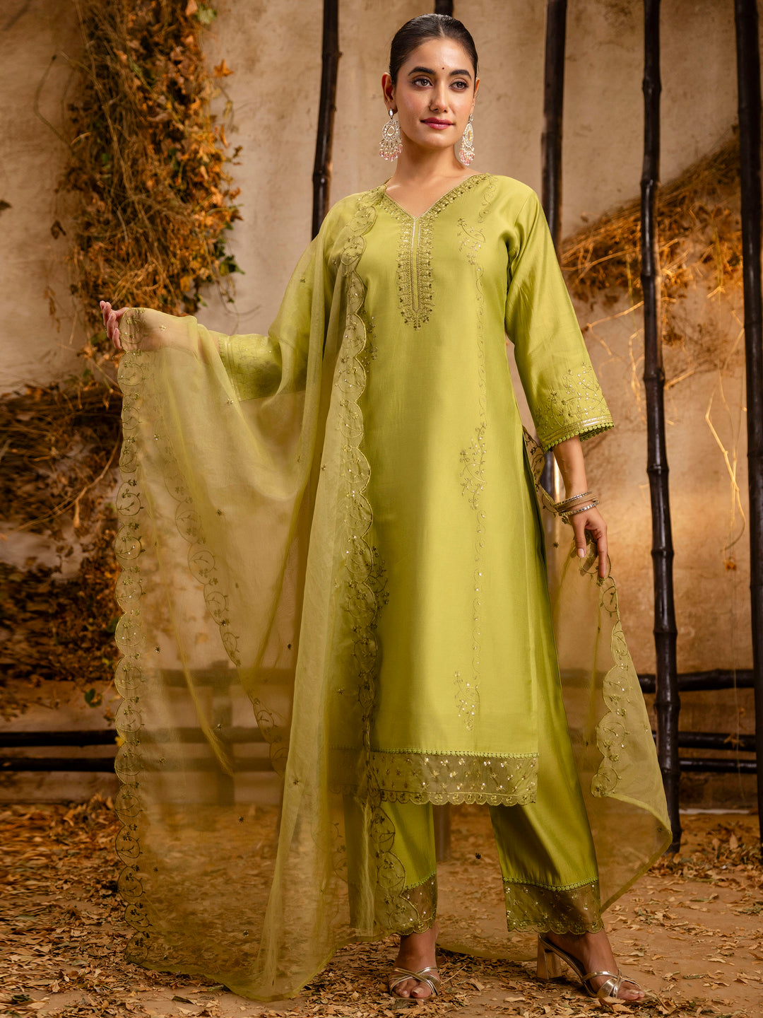 Silk Blend Kurta Pant Dupatta Set